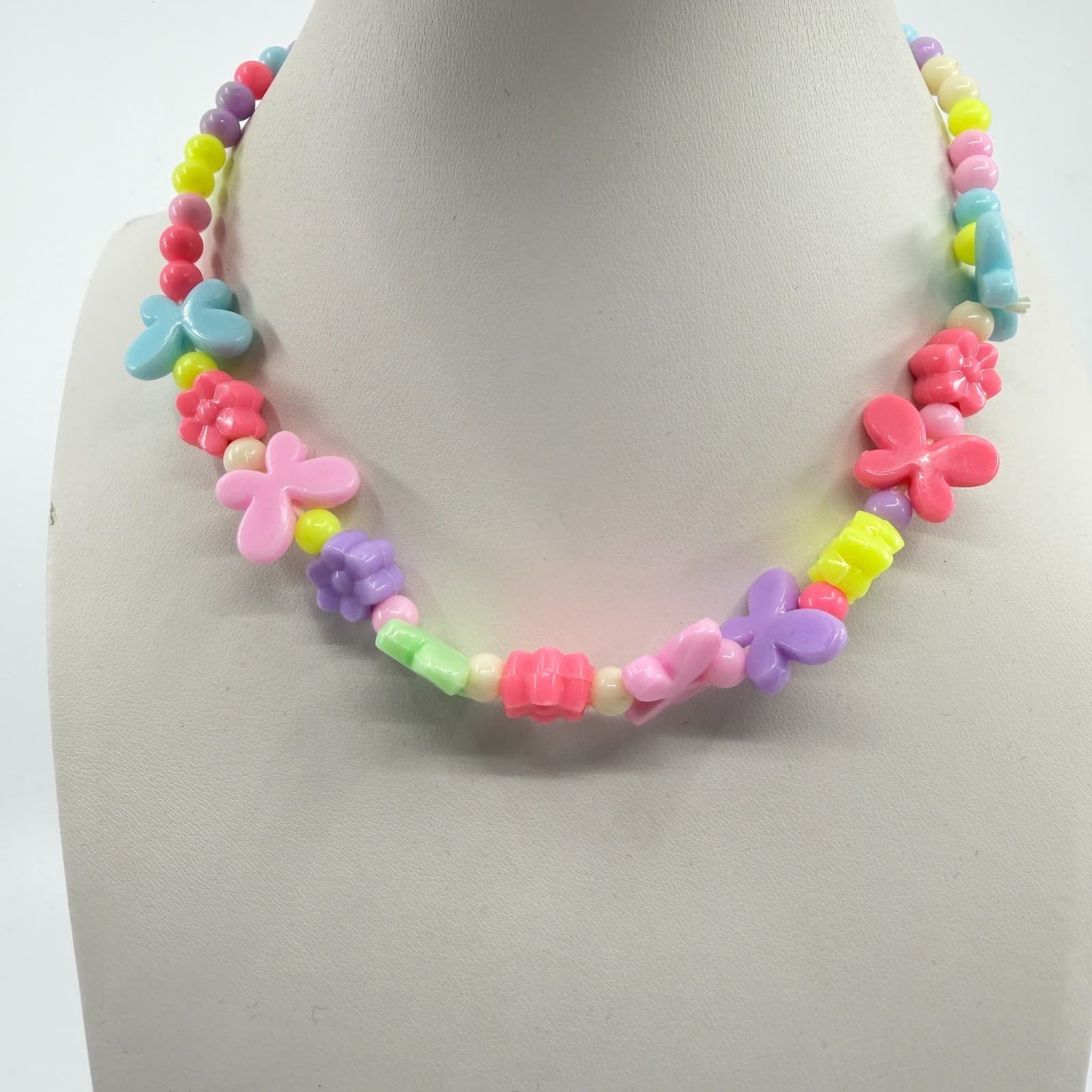 Pastel Butterfly Flower Beaded Necklace Y2K Cottagecore Fun Statement Jewelry - Thumbnail 6