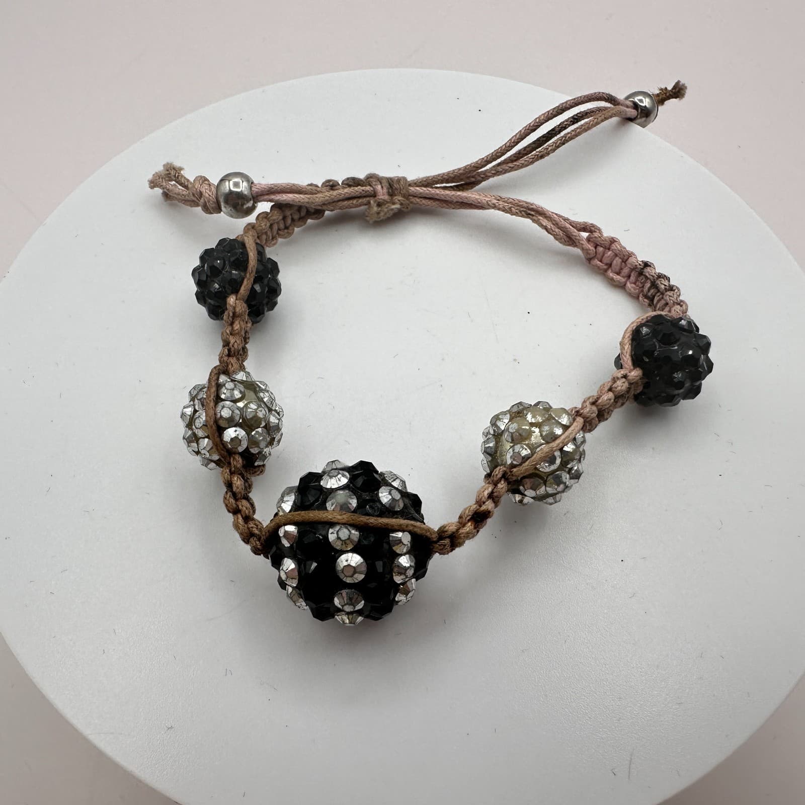 Vintage Y2K Shamballa Macrame Bracelet Rhinestone Disco Ball Beaded Jewelry Boho - Thumbnail 5