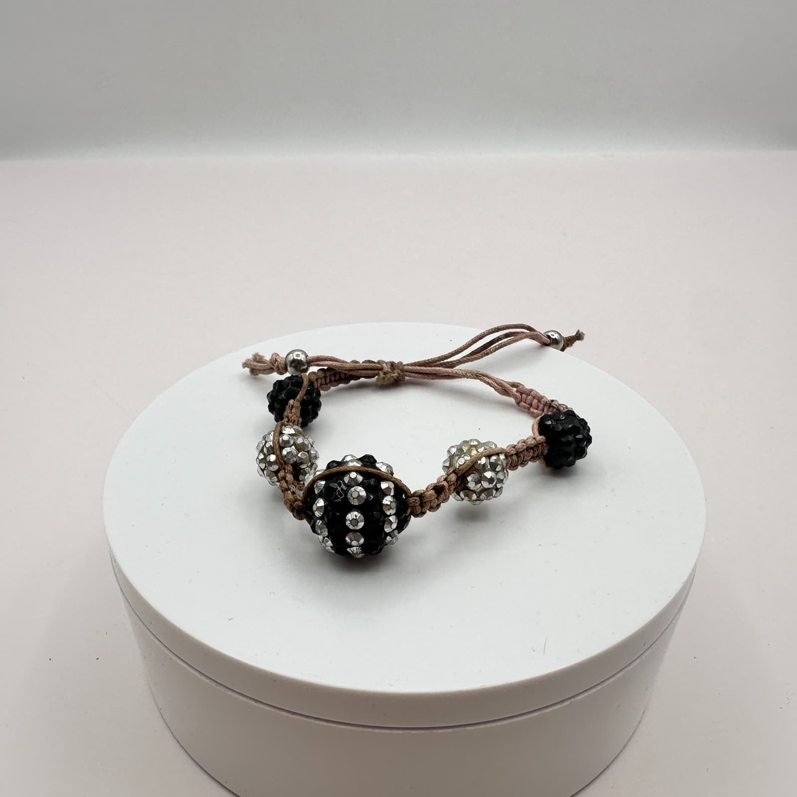 Vintage Y2K Shamballa Macrame Bracelet Rhinestone Disco Ball Beaded Jewelry Boho - Thumbnail 7