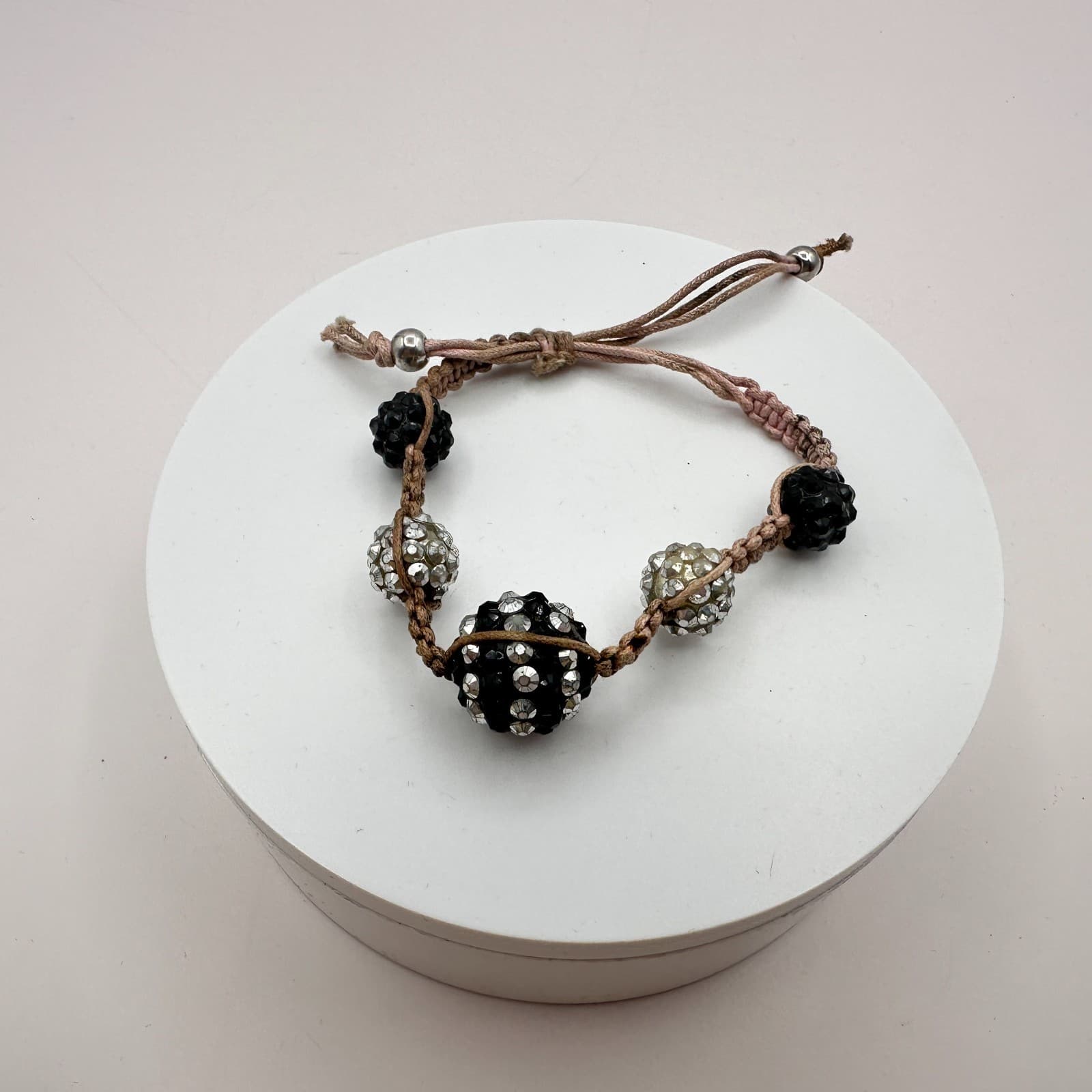 Vintage Y2K Shamballa Macrame Bracelet Rhinestone Disco Ball Beaded Jewelry Boho - Thumbnail 4