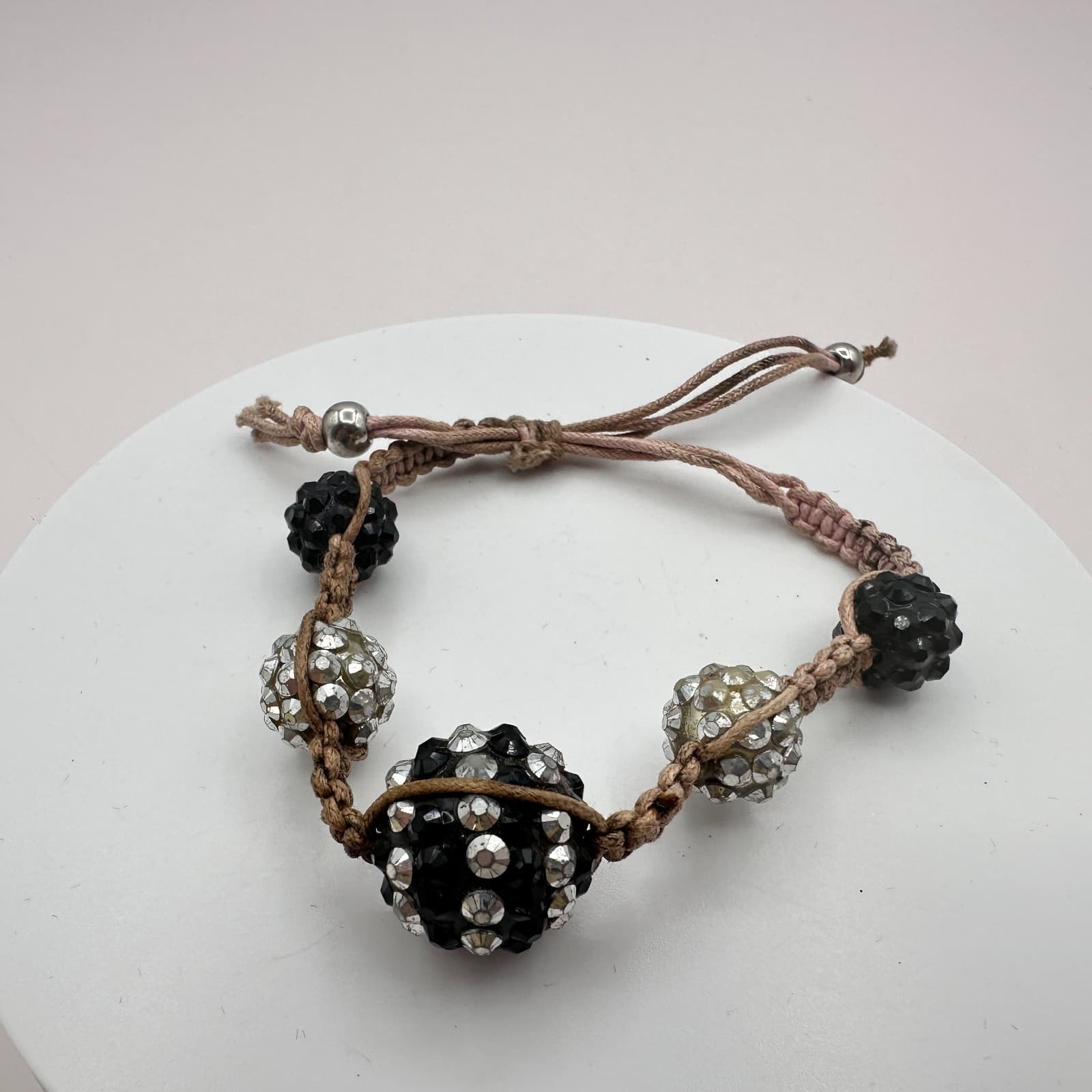 Vintage Y2K Shamballa Macrame Bracelet Rhinestone Disco Ball Beaded Jewelry Boho - Thumbnail 3