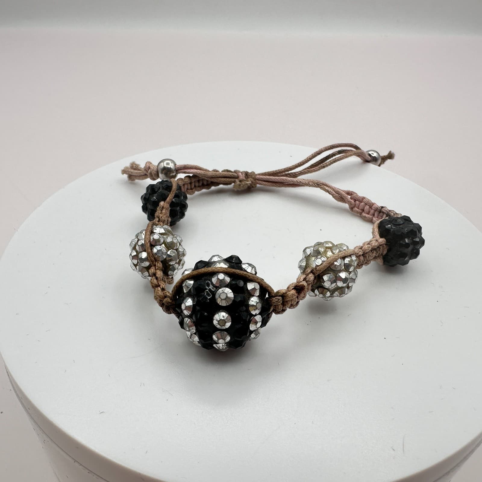 Vintage Y2K Shamballa Macrame Bracelet Rhinestone Disco Ball Beaded Jewelry Boho - Thumbnail 2