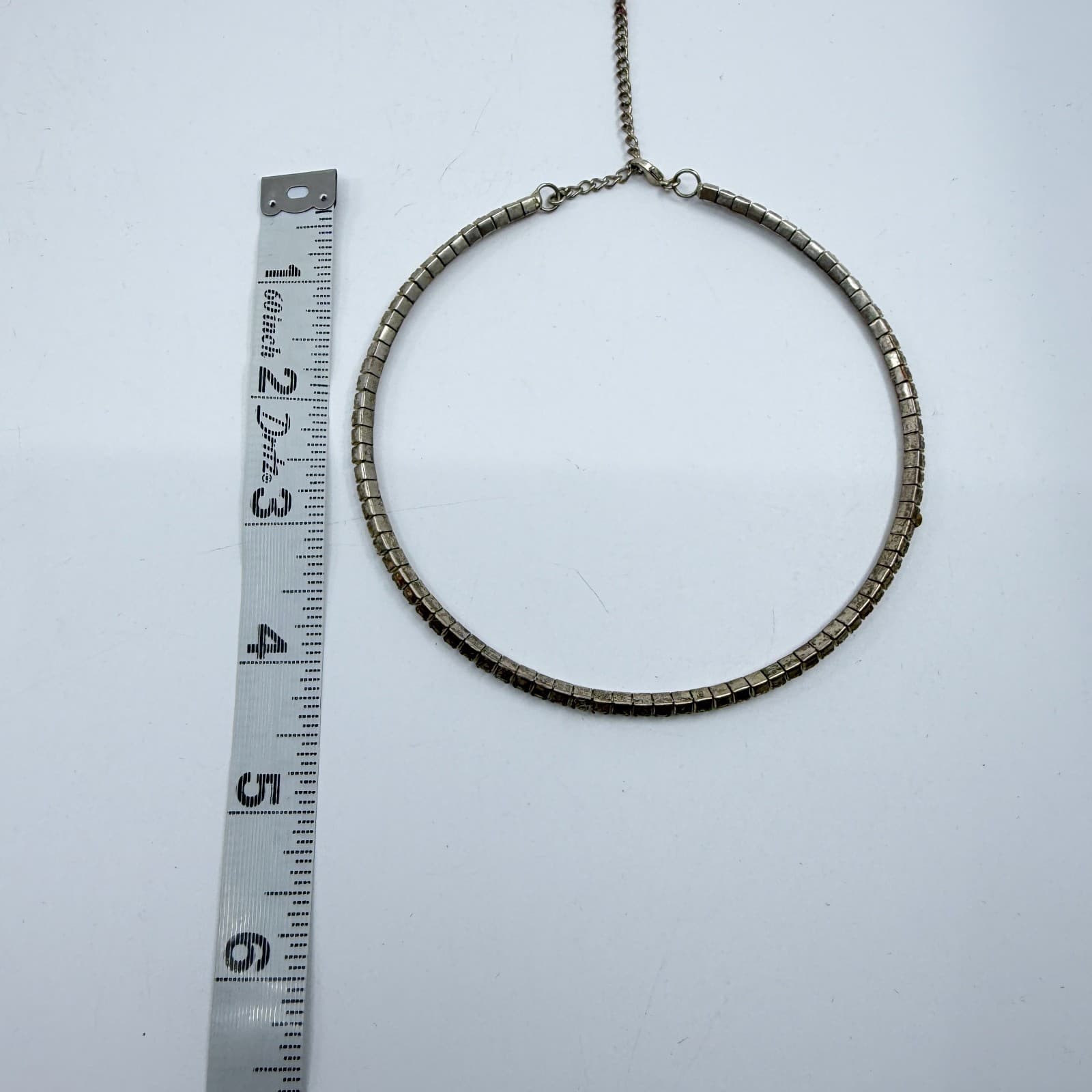 Elegant Silver Tone Square Rhinestone Link Choker Necklace Minimalist Sparkle - Thumbnail 7