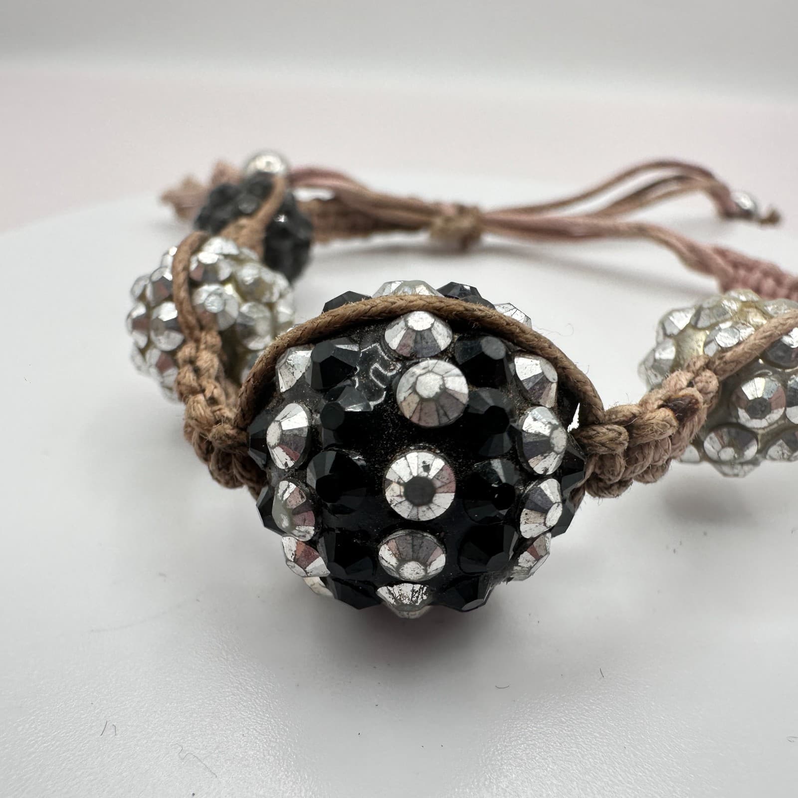 Vintage Y2K Shamballa Macrame Bracelet Rhinestone Disco Ball Beaded Jewelry Boho - Thumbnail 6
