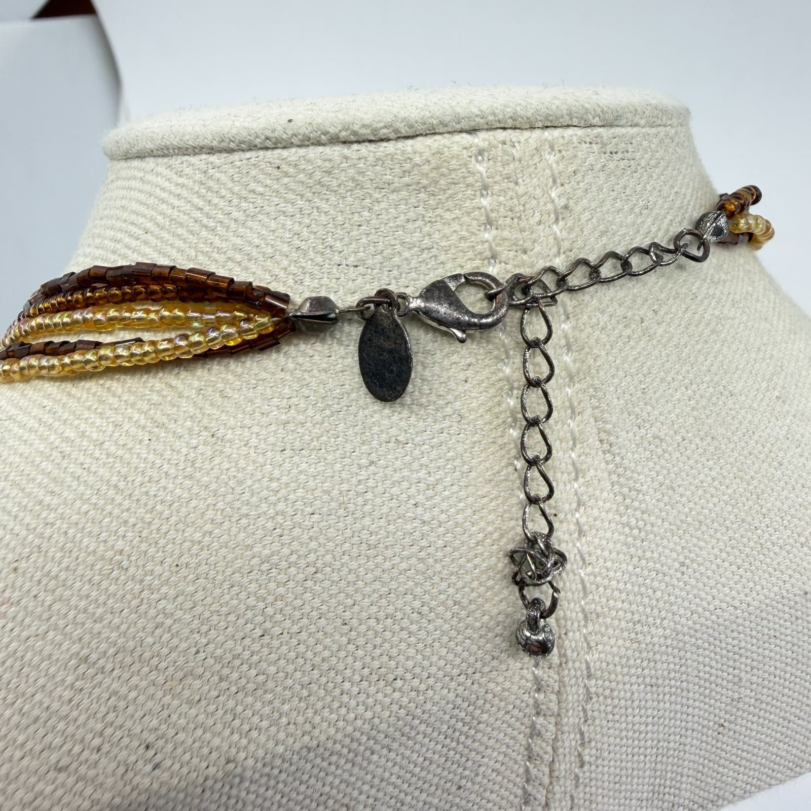 Multi-Strand Beaded Necklace with Oval Brown Gemstone Pendant Boho Statement - Thumbnail 7