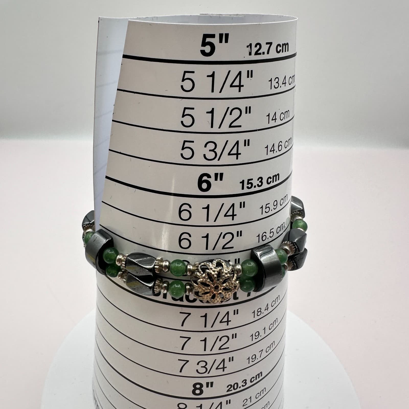 Vintage Y2K Hematite Green Stone Double Strand Bracelet Women's Classic Jewelry - Thumbnail 7