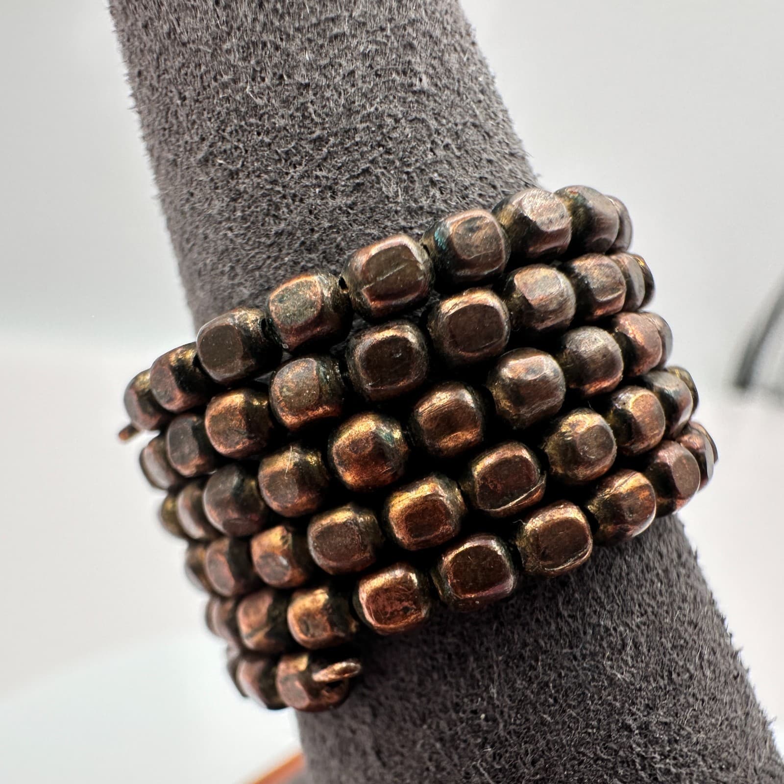 Vintage Y2K Copper Tone Wrap Ring Stacked Beaded Boho Statement Women's Jewelry