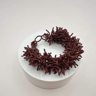 Vintage Y2K Maroon Seed Beaded Cluster Fringe Bracelet Statement Boho Jewelry - Thumbnail 5