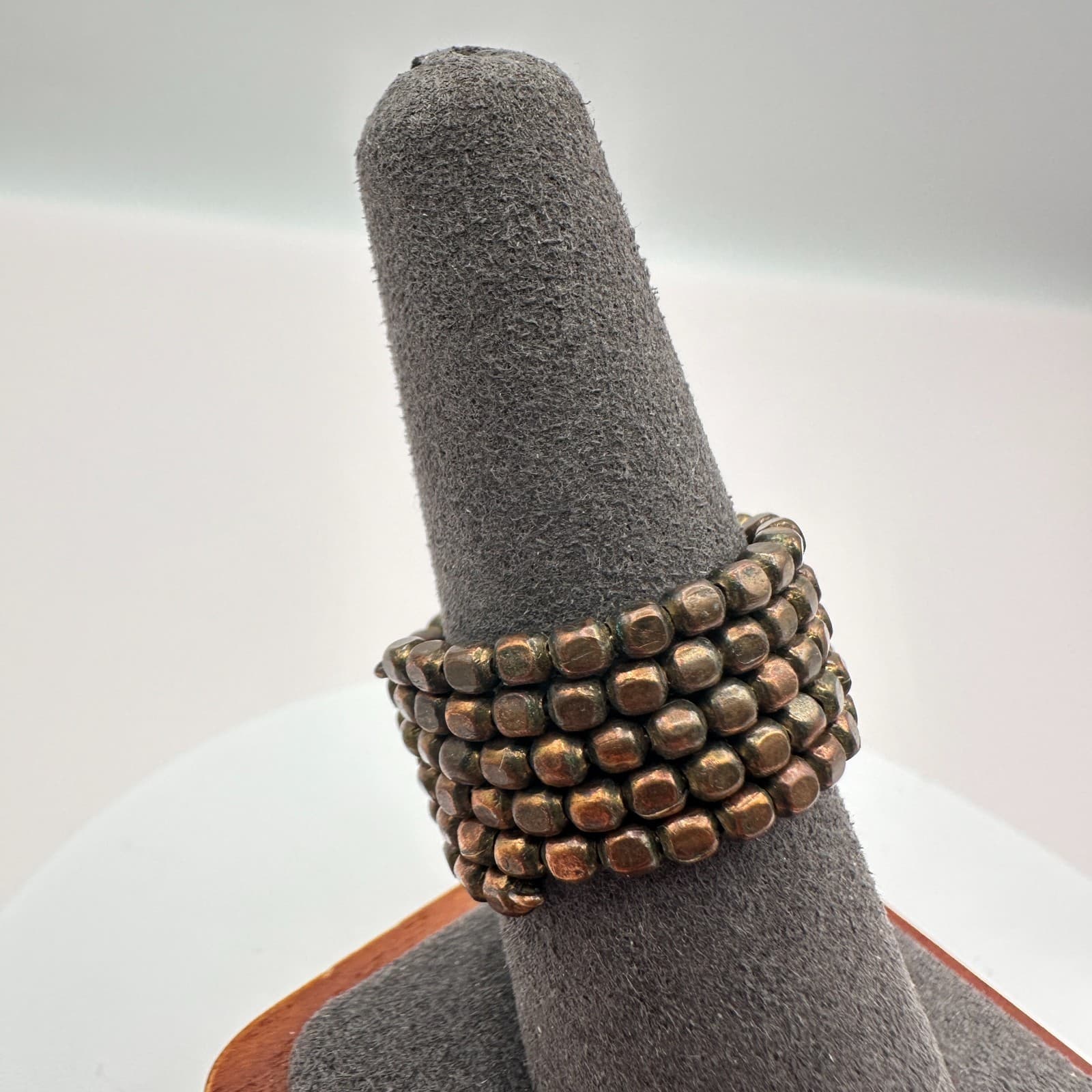 Vintage Y2K Copper Tone Wrap Ring Stacked Beaded Boho Statement Women's Jewelry - Thumbnail 3