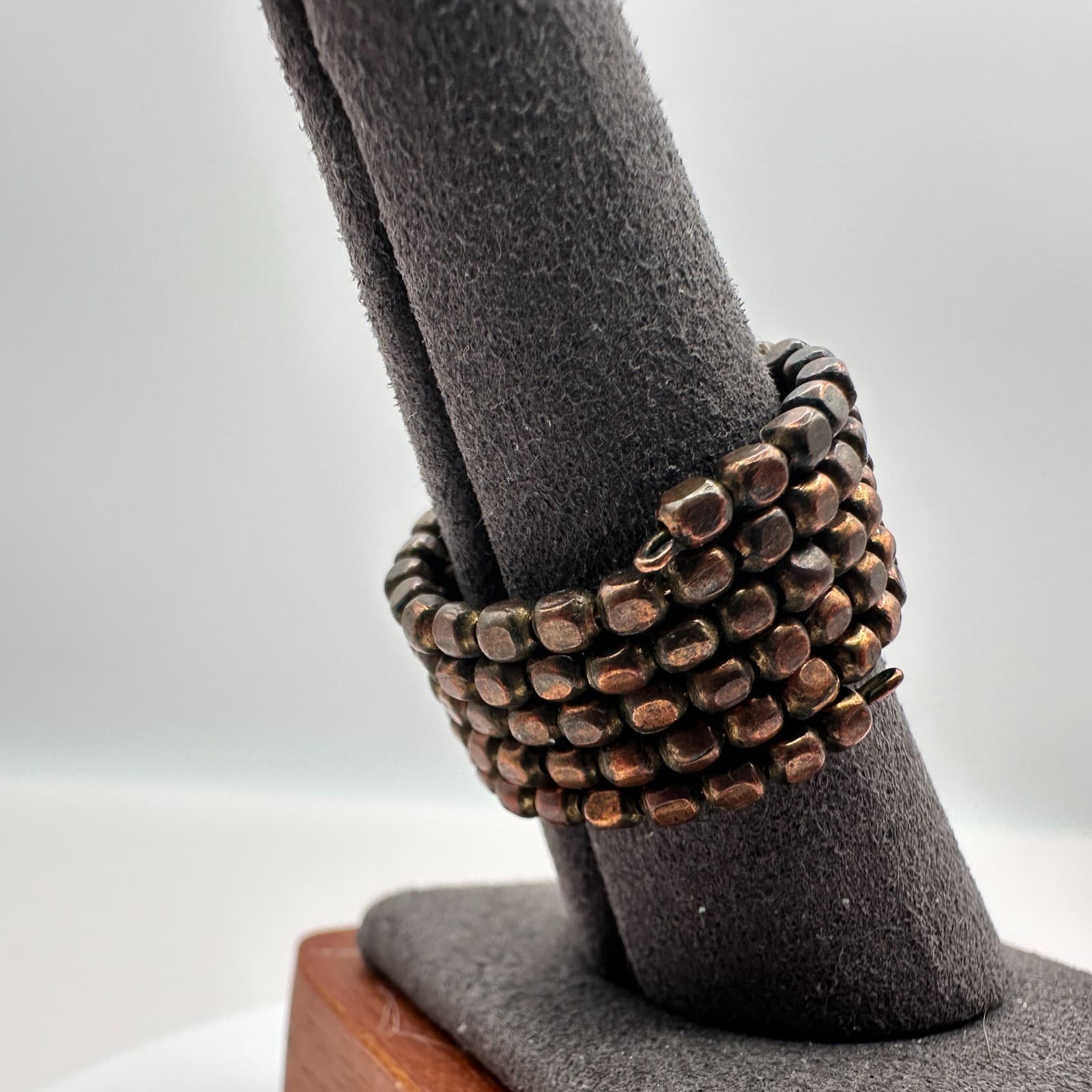 Vintage Y2K Copper Tone Wrap Ring Stacked Beaded Boho Statement Women's Jewelry - Thumbnail 4
