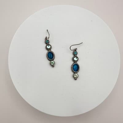 Vintage Y2K Silver Tone Rhinestone Dangle Earrings Statement Women's Jewelry - Thumbnail 3