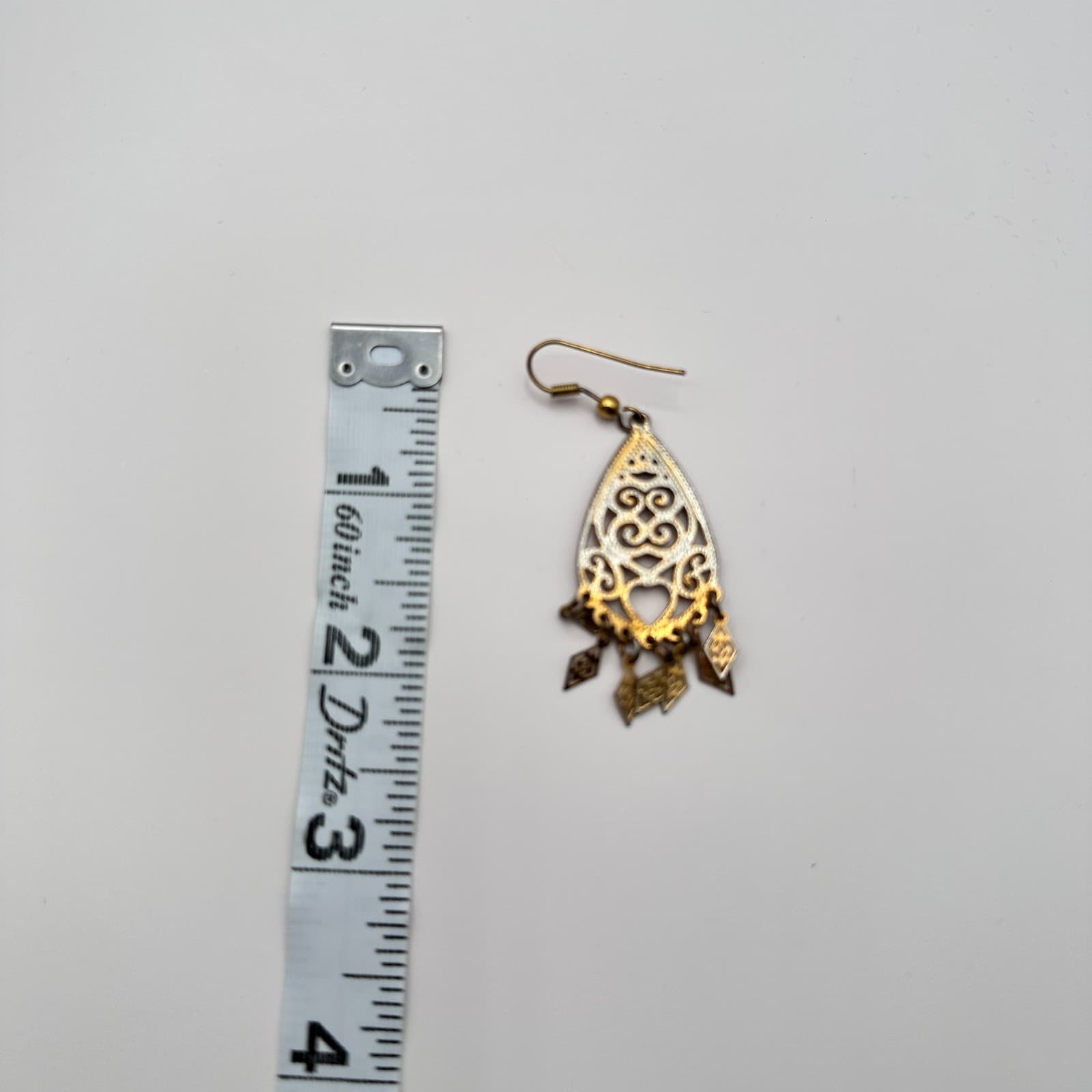 Vintage Y2K Gold Tone Filigree Teardrop Dangle Earrings Boho Women's Jewelry 90s - Thumbnail 6