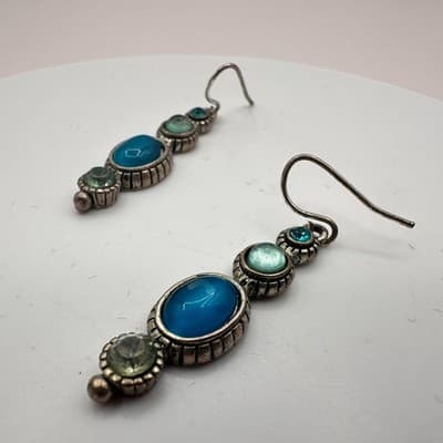 Vintage Y2K Silver Tone Rhinestone Dangle Earrings Statement Women's Jewelry - Thumbnail 4