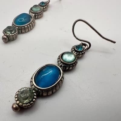 Vintage Y2K Silver Tone Rhinestone Dangle Earrings Statement Women's Jewelry - Thumbnail 5