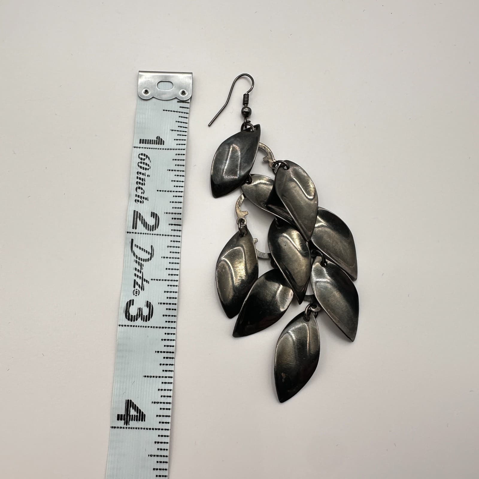 Vintage 90s Gunmetal Tone Leaf Dangle Earrings Statement Women's Classic Jewelry - Thumbnail 7