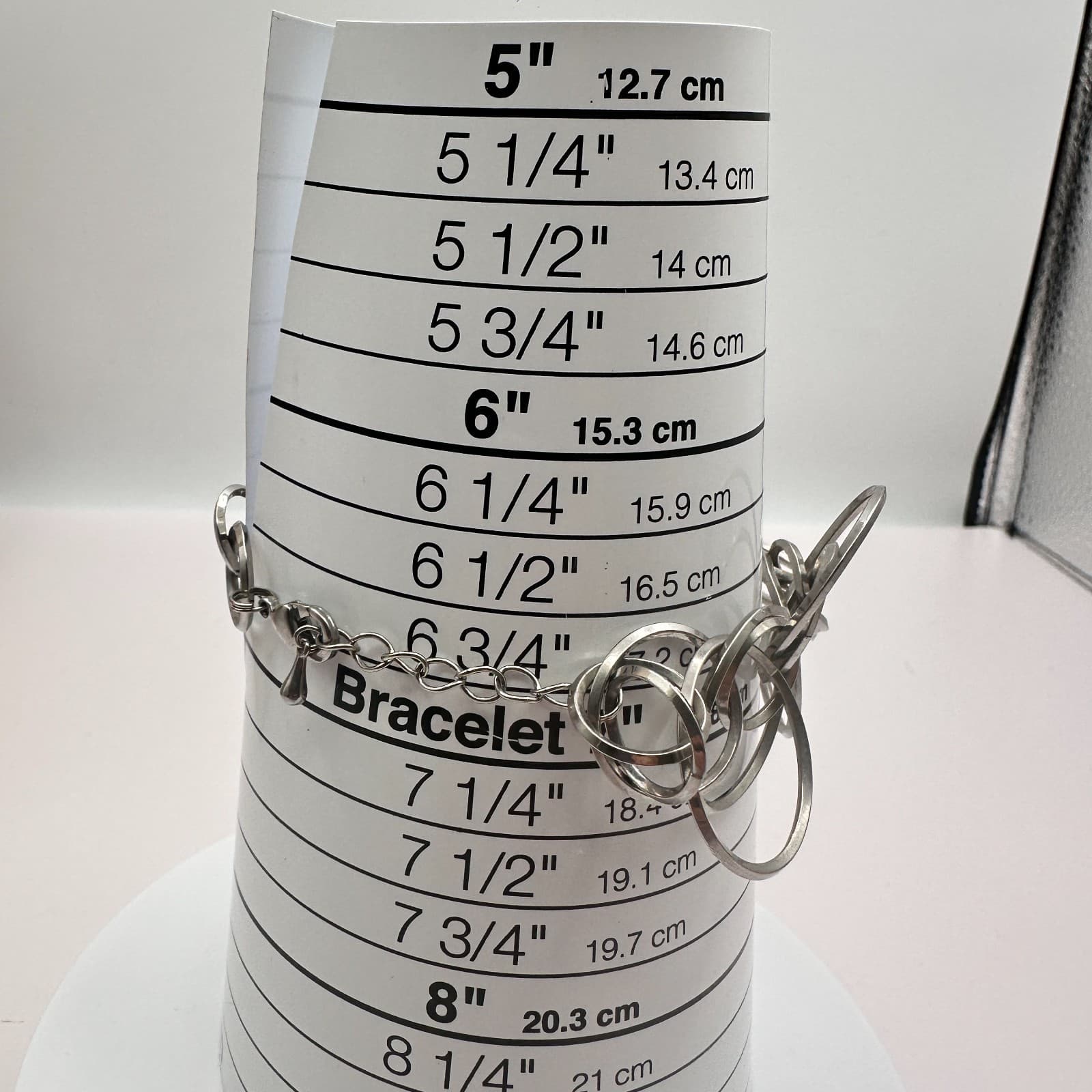 Vintage 90s Silver Tone Multi-Ring Interlocking Link Bracelet Women's Jewelry - Thumbnail 7