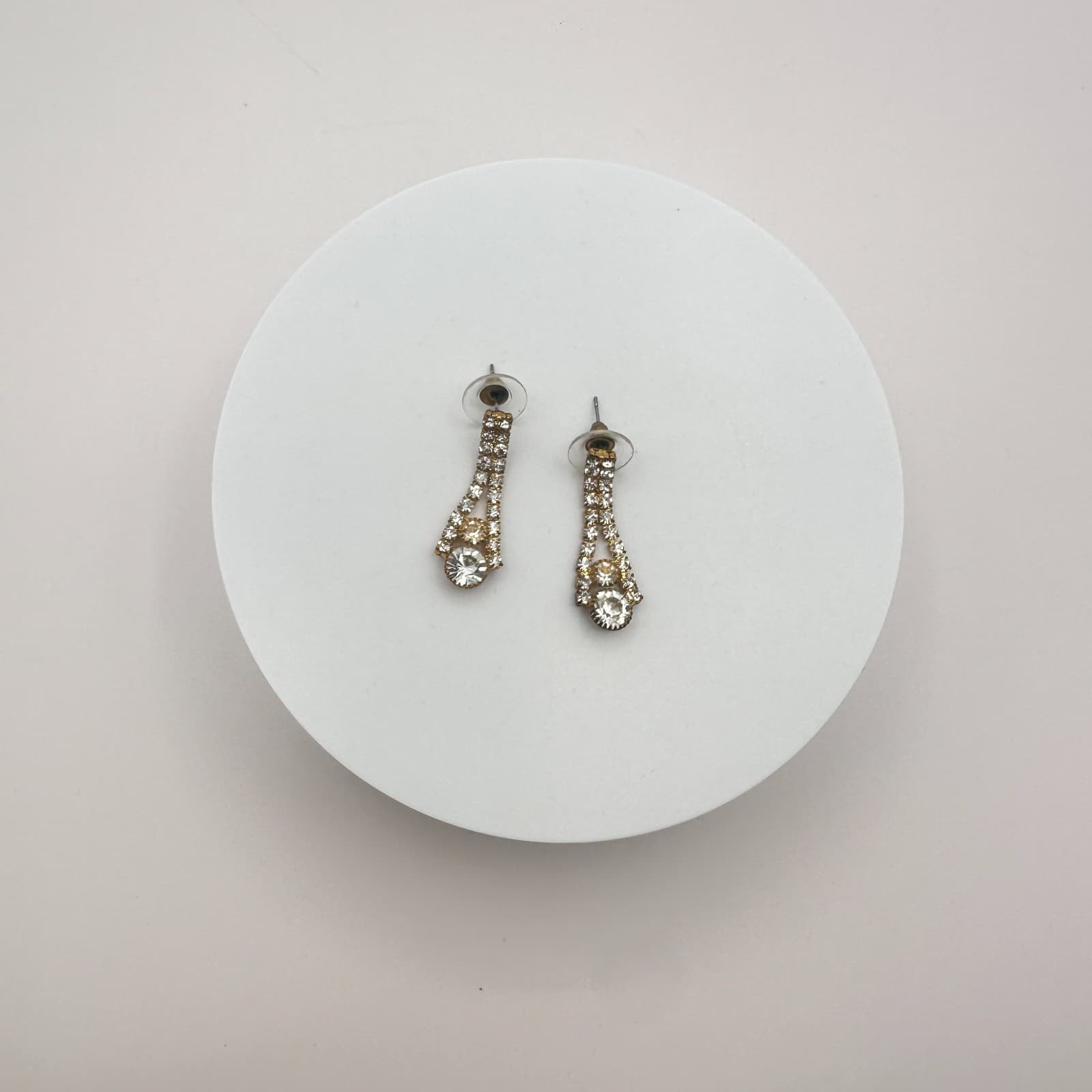 Vintage 90s Gold Tone Rhinestone Dangle Earrings Women's Classic Jewelry Retro - Thumbnail 4