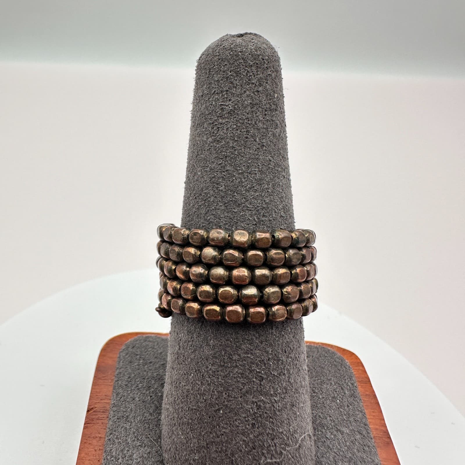 Vintage Y2K Copper Tone Wrap Ring Stacked Beaded Boho Statement Women's Jewelry - Thumbnail 2