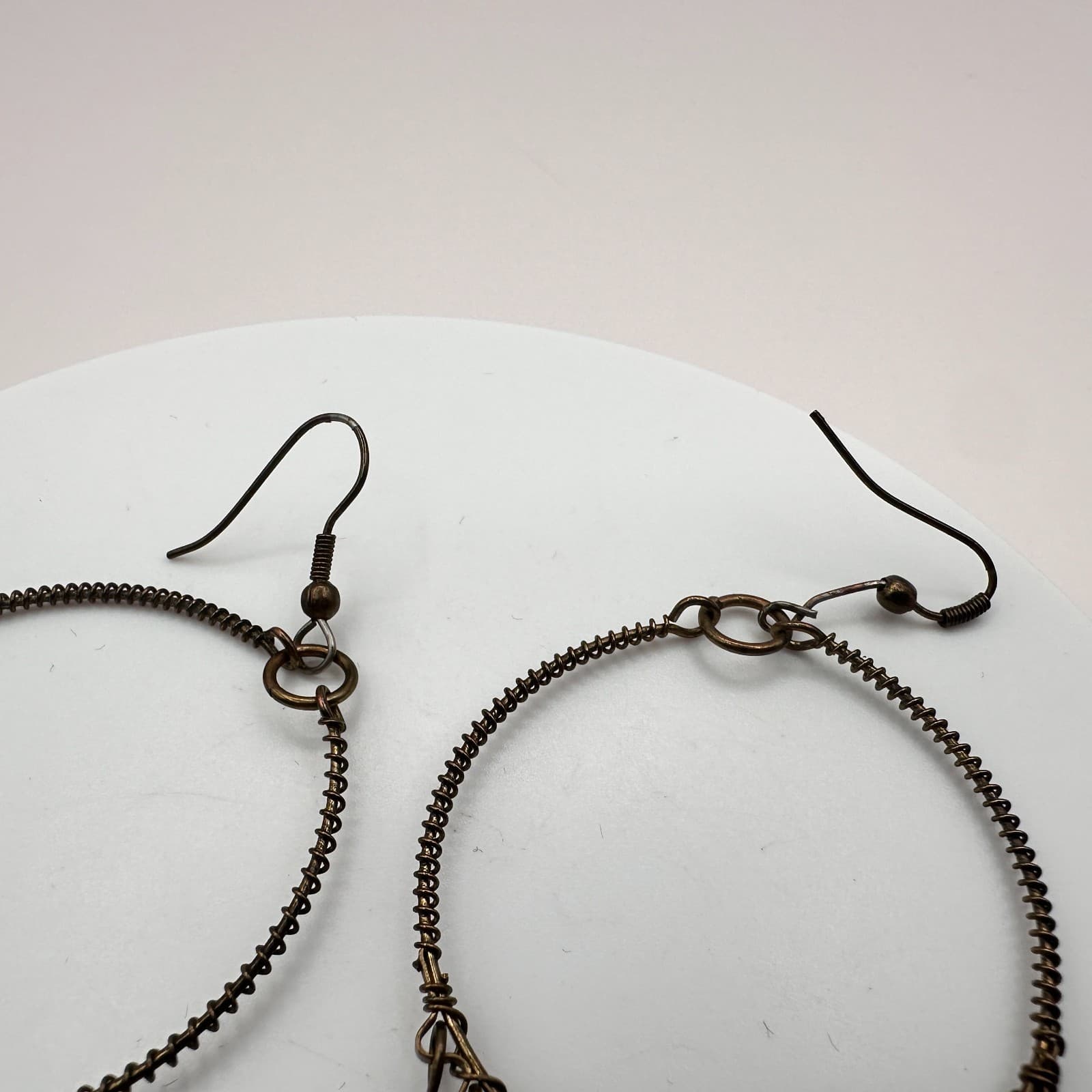 Vintage Y2K Bronze Tone Beaded Hoop Dangle Earrings Boho Women's Classic Jewelry - Thumbnail 6