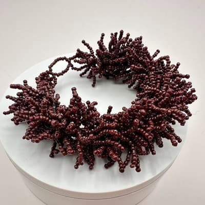 Vintage Y2K Maroon Seed Beaded Cluster Fringe Bracelet Statement Boho Jewelry - Thumbnail 2