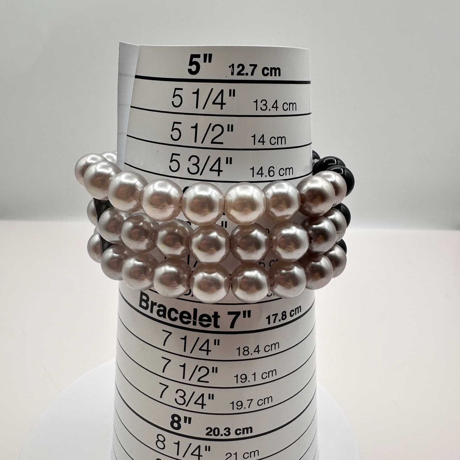 Vintage Y2K Silver-Tone Multi Strand Faux Pearl Beaded Bracelet Women's Jewelry - Thumbnail 7