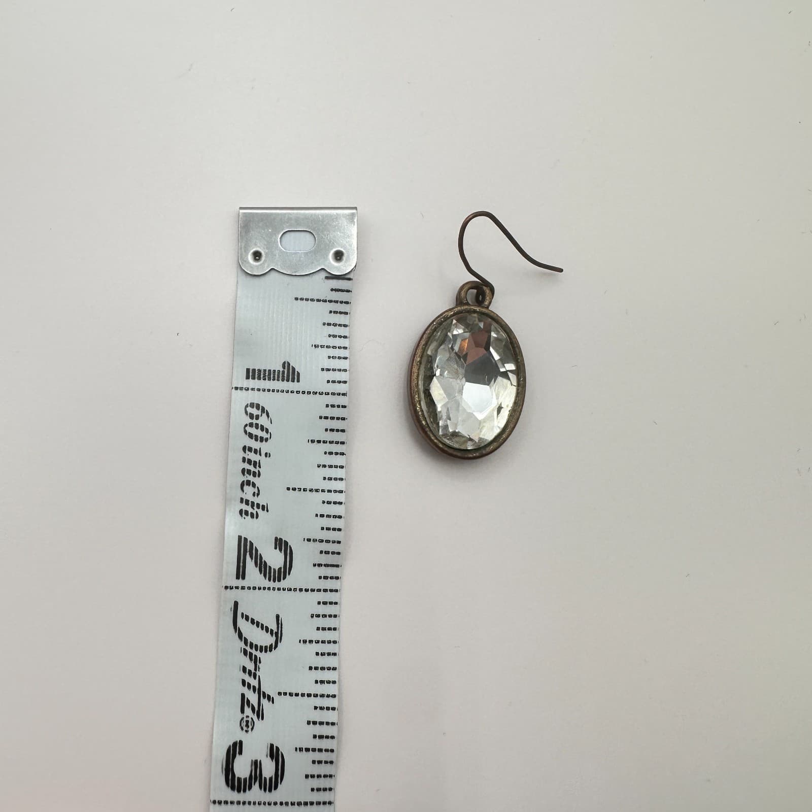 Vintage 90s Bronze Tone Clear Oval Glass Drop Dangle Earrings Fashion Jewelry - Thumbnail 8