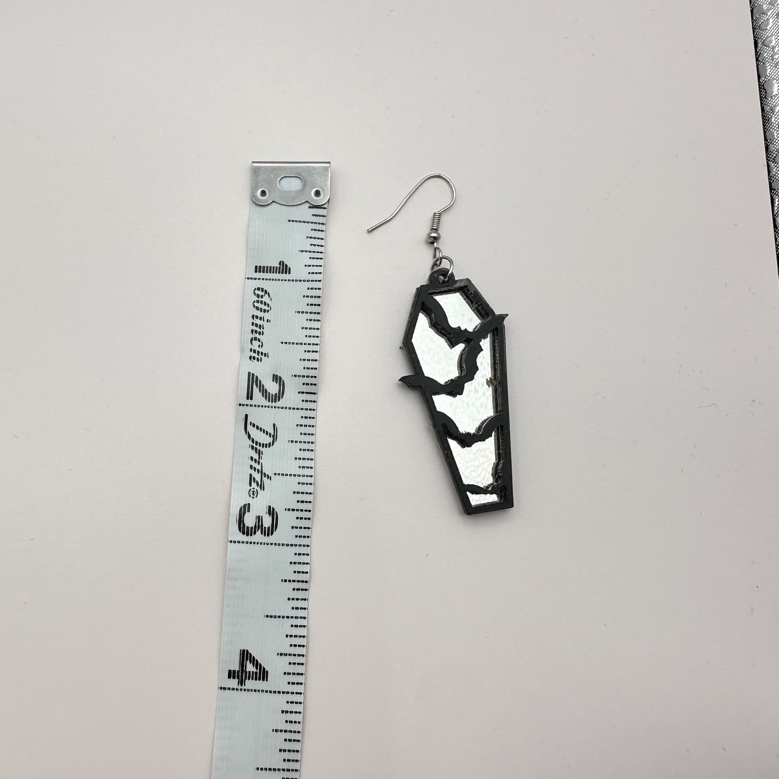 Vintage 90s Y2K Bat Spider Web Coffin Mirror Dangle Earrings Women's Jewelry Bib - Thumbnail 6