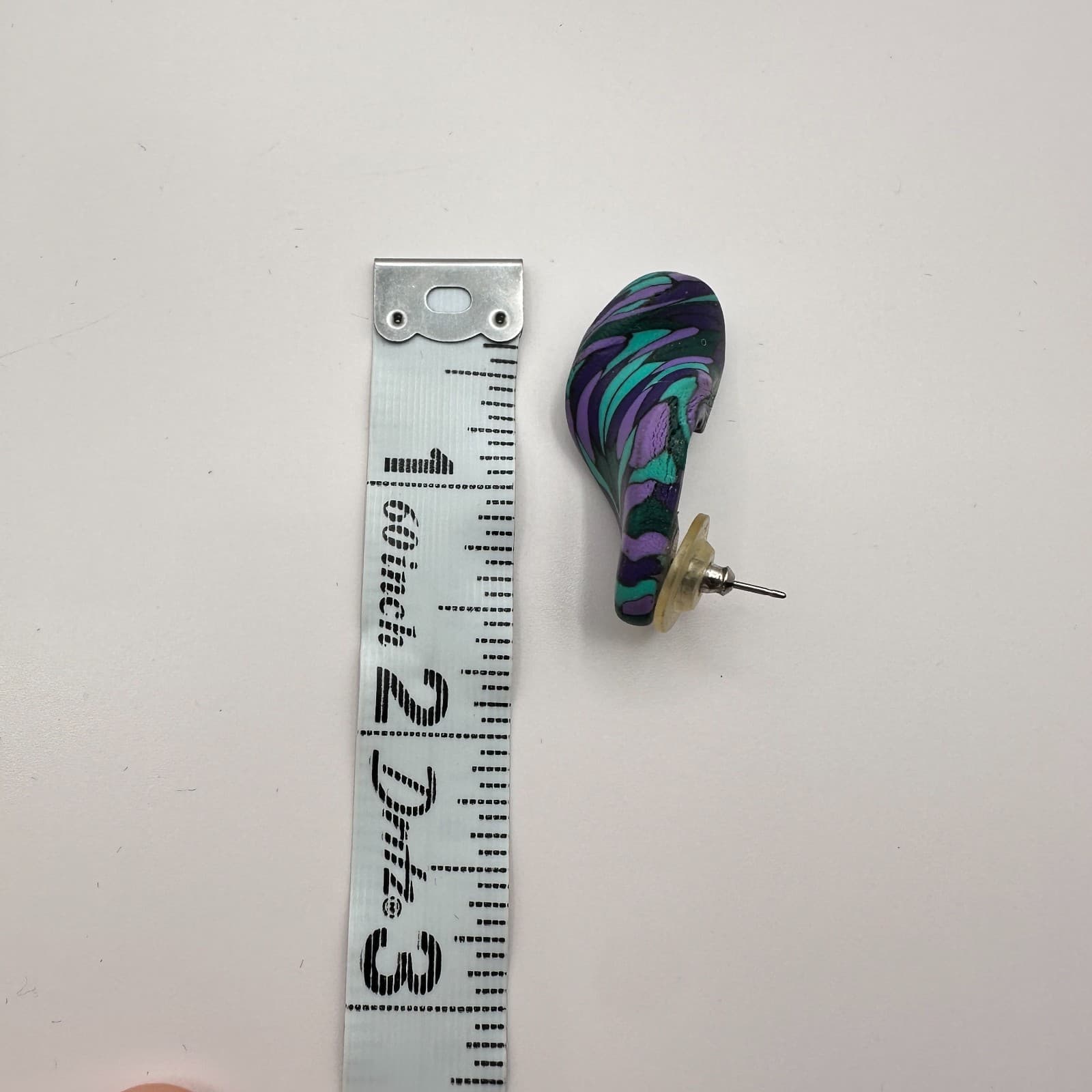 Vintage 90s Purple Teal Polymer Clay Abstract Swirl Stud Earrings Boho Jewelry - Thumbnail 6