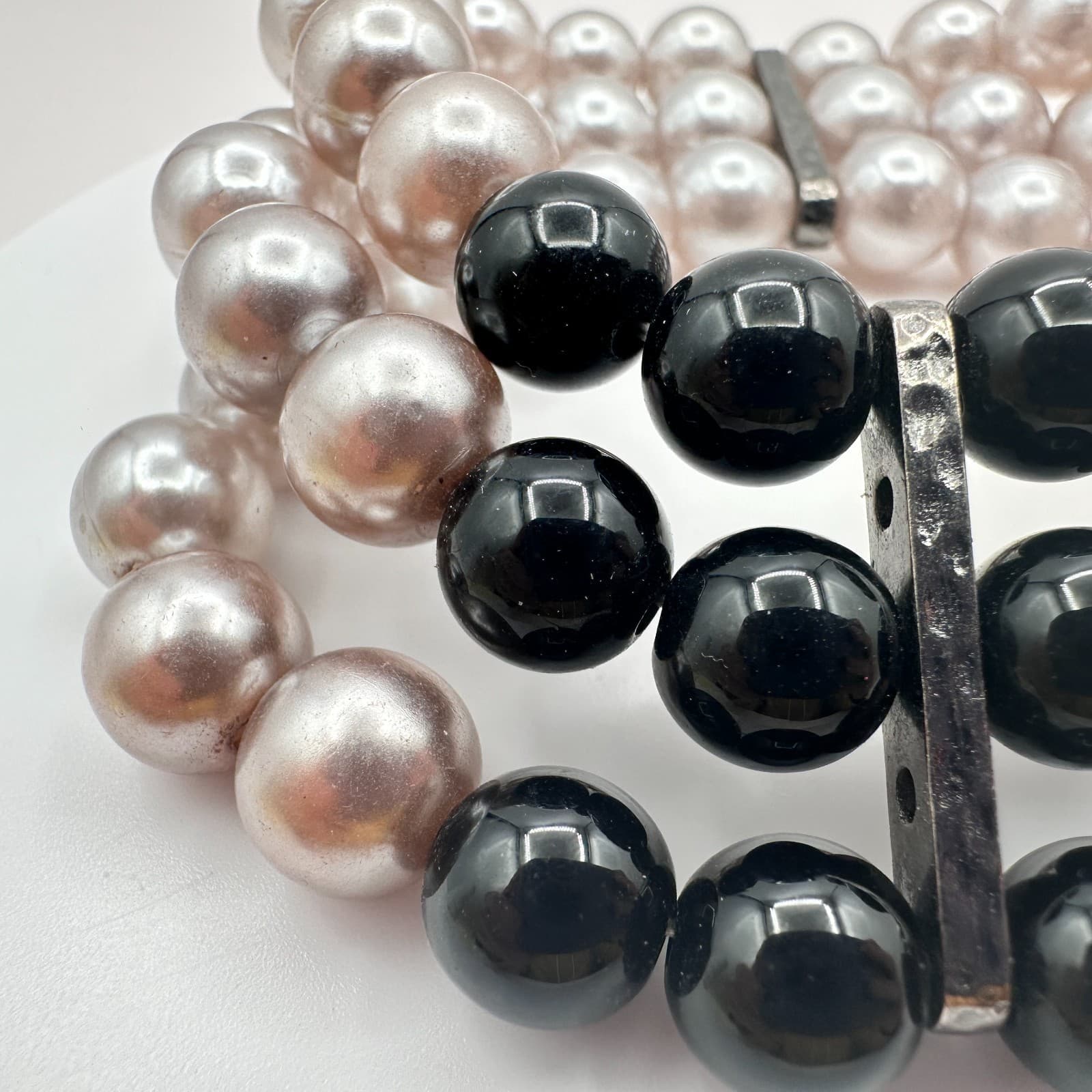 Vintage Y2K Silver-Tone Multi Strand Faux Pearl Beaded Bracelet Women's Jewelry - Thumbnail 4