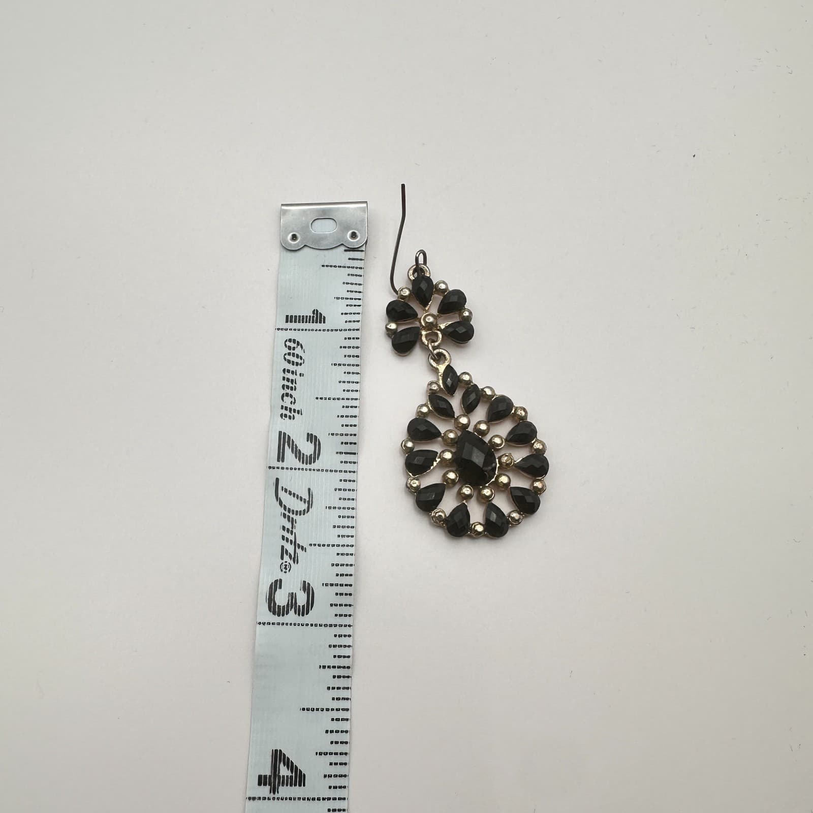 Vintage Gold Tone Black Rhinestone Chandelier Earrings Teardrop Dangle Statement - Thumbnail 8