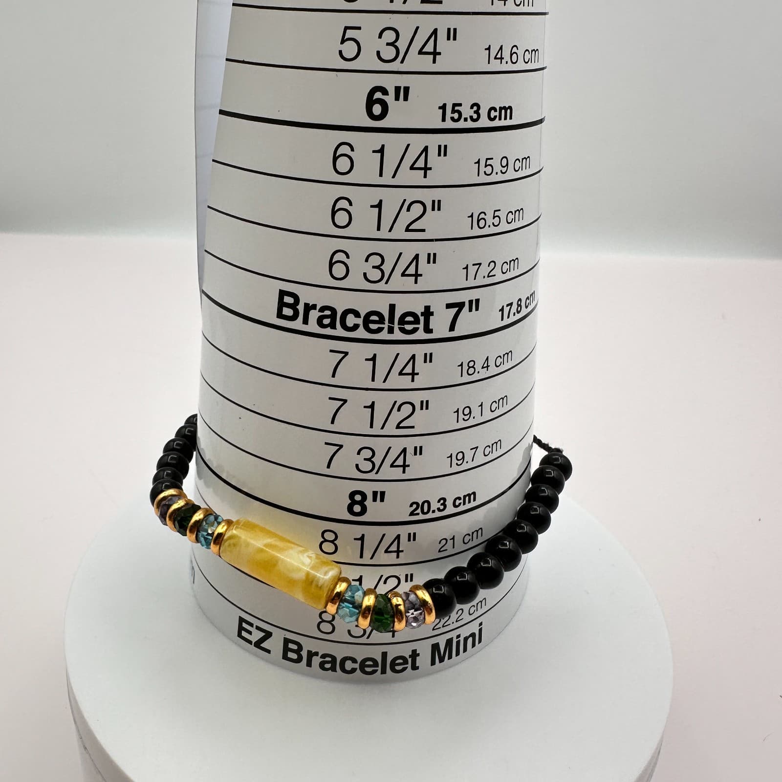 Vintage Gold Tone Black Beaded Adjustable Bracelet Yellow Amber Tone Tube Boho - Thumbnail 6