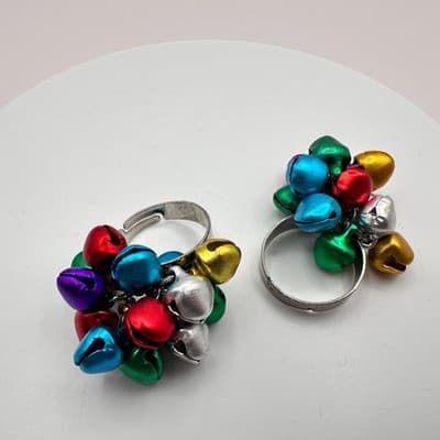 Vintage 90s Jingle Bell Rings Set Silver-tone Women's Classic Fashion Jewelry - Thumbnail 5