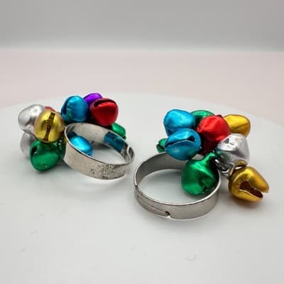 Vintage 90s Jingle Bell Rings Set Silver-tone Women's Classic Fashion Jewelry - Thumbnail 3