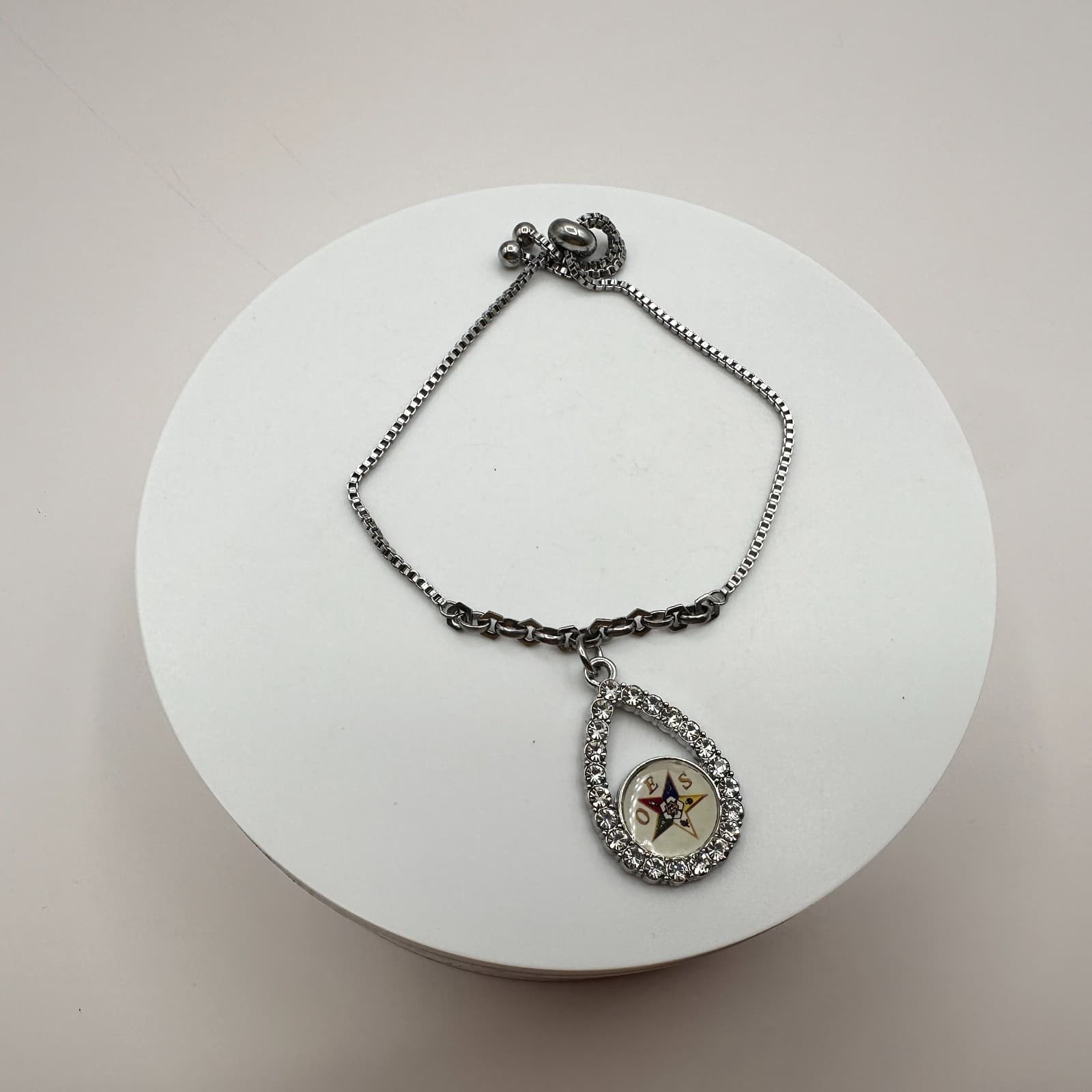 Vintage Y2K Rhinestone Order of Eastern Star OES Bracelet Silver Tone Jewelry - Thumbnail 2