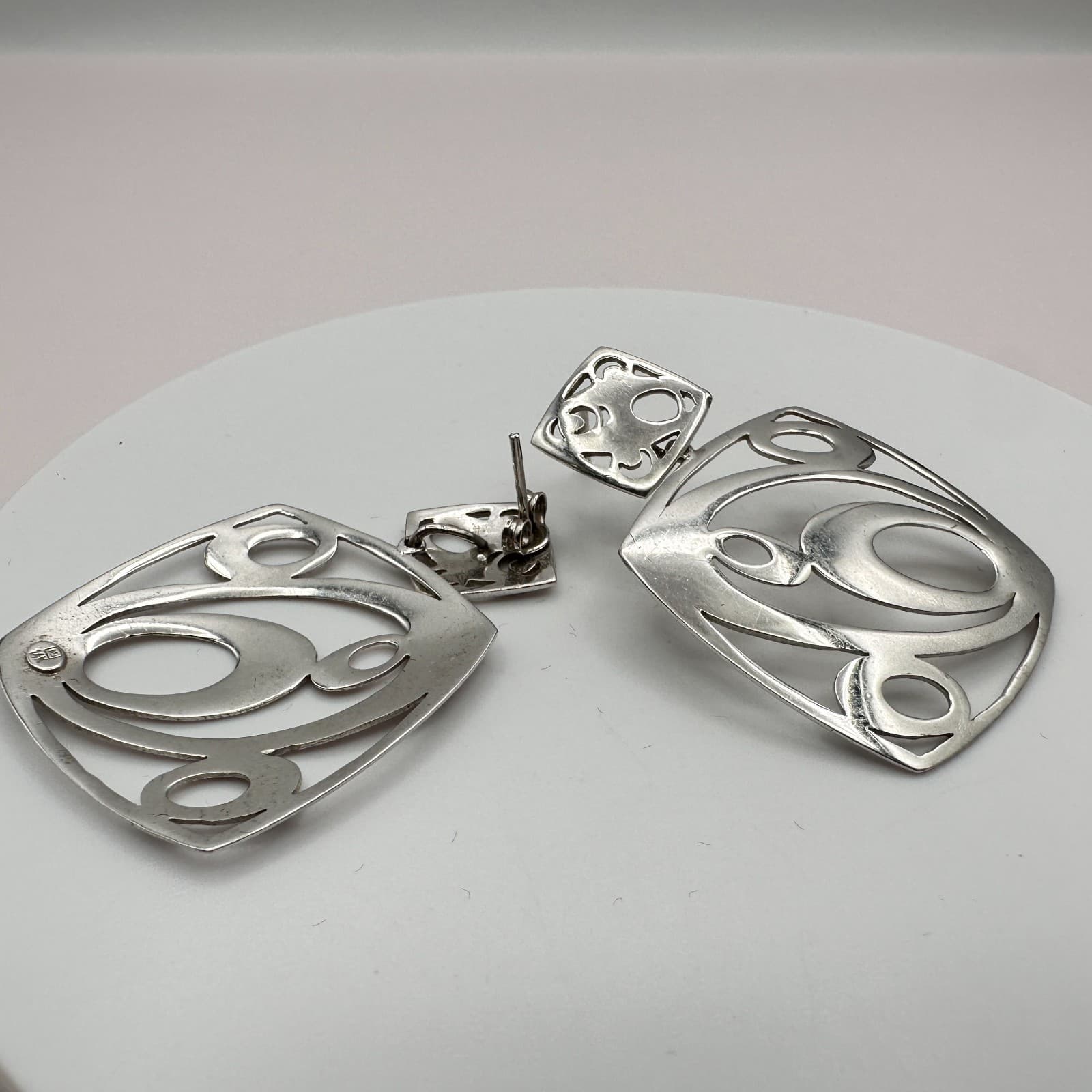 Vintage Y2K Silver Tone Open Work Dangle Earrings Statement Women's Jewelry 90s - Thumbnail 6