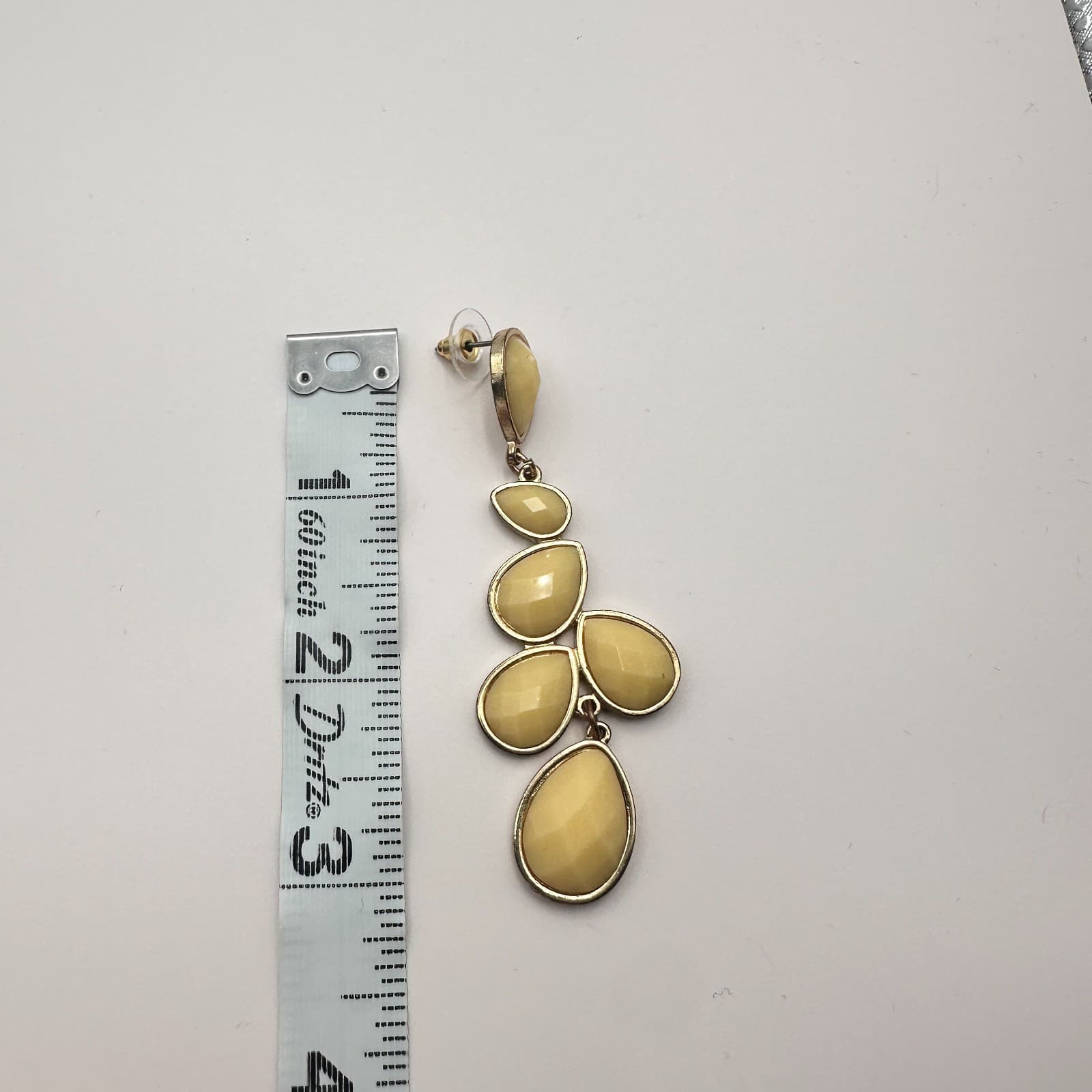 Vintage 80s 90s Gold Tone Yellow Glass Teardrop Dangle Earrings Boho Statement - Thumbnail 6