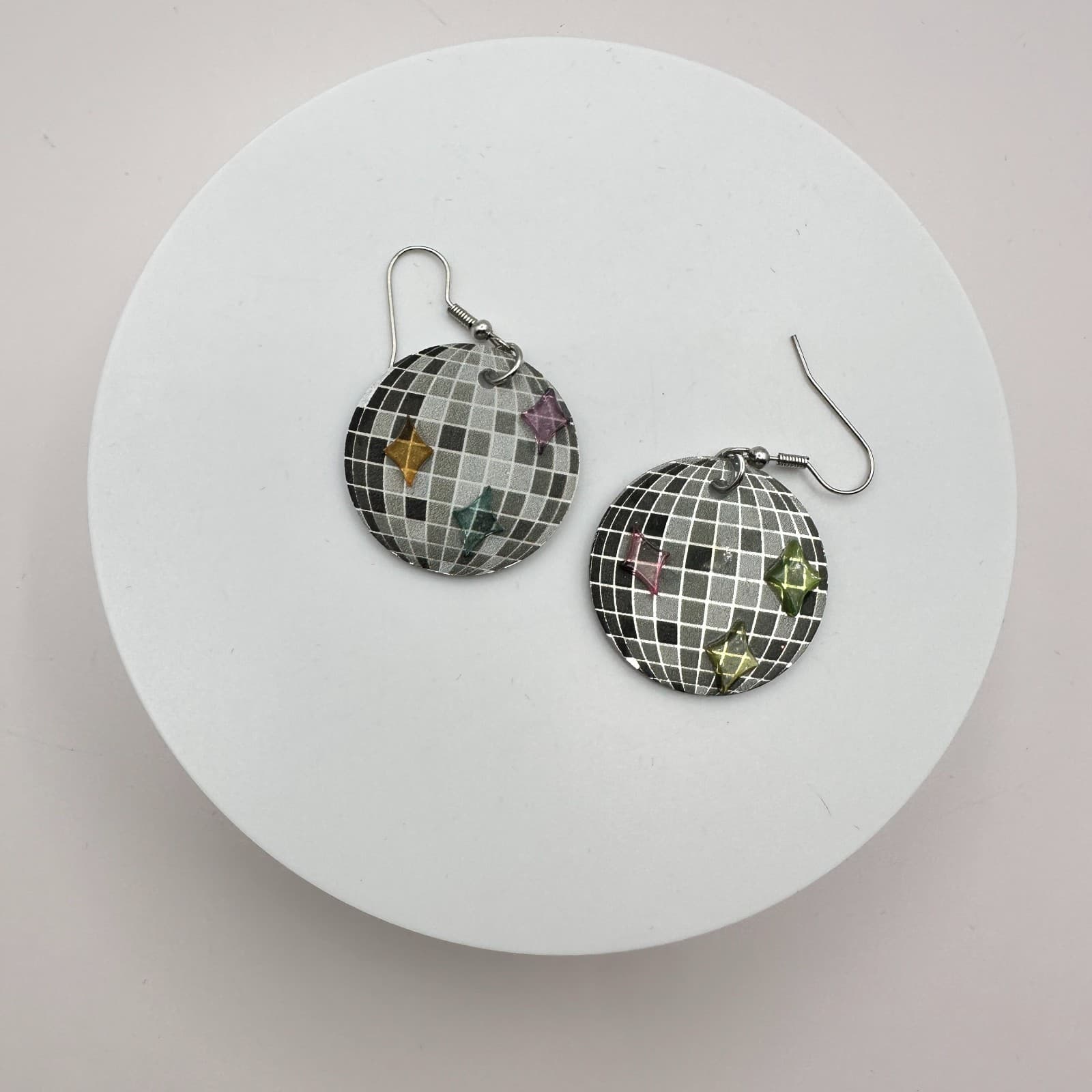 Vintage Y2K Glitter Disco Ball Dangle Earrings Silver Tone Retro Women's Jewelry - Thumbnail 5