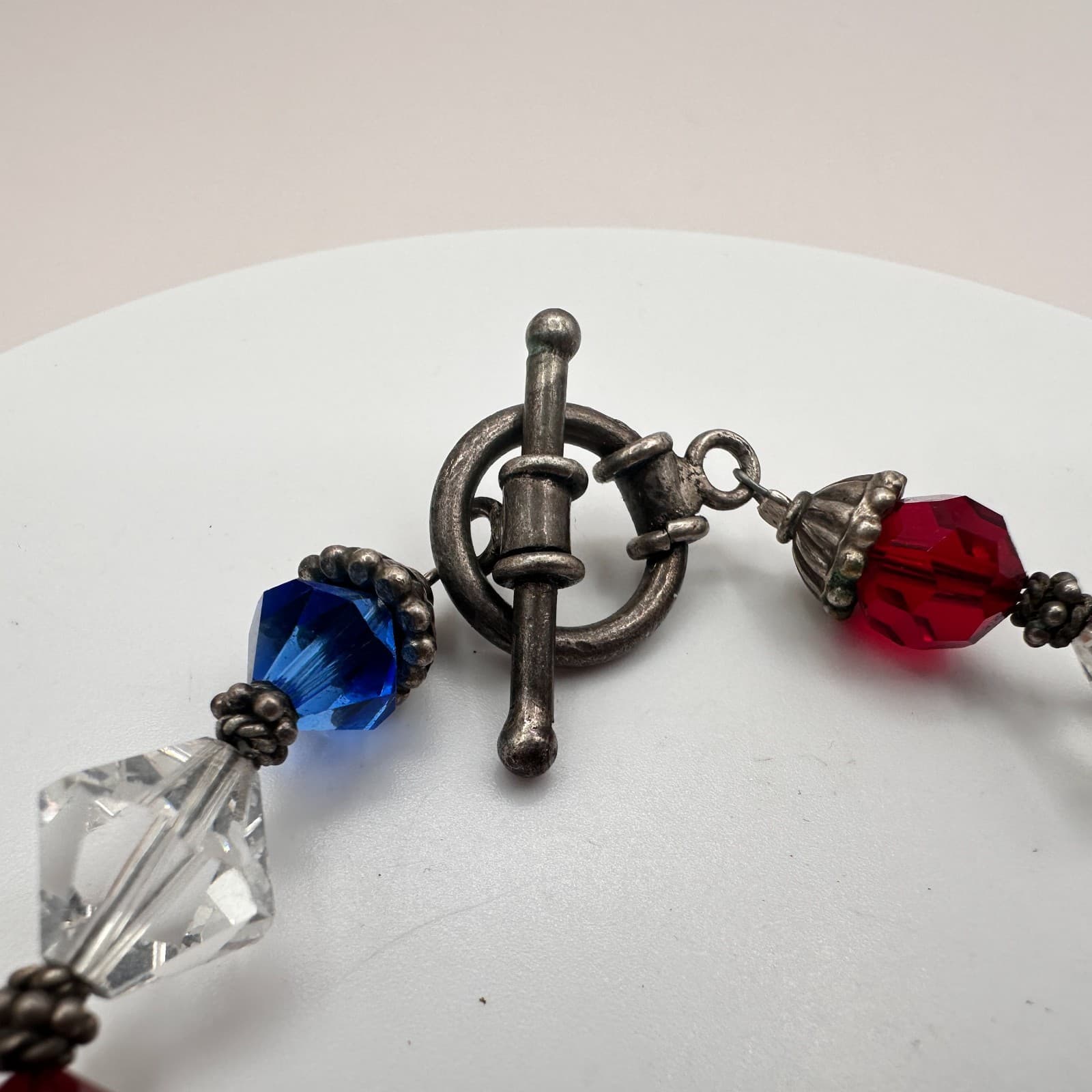 Vintage Y2K Silver Tone Heart Polycrome Glass Beaded Charms Bracelet Jewelry 90s - Thumbnail 7