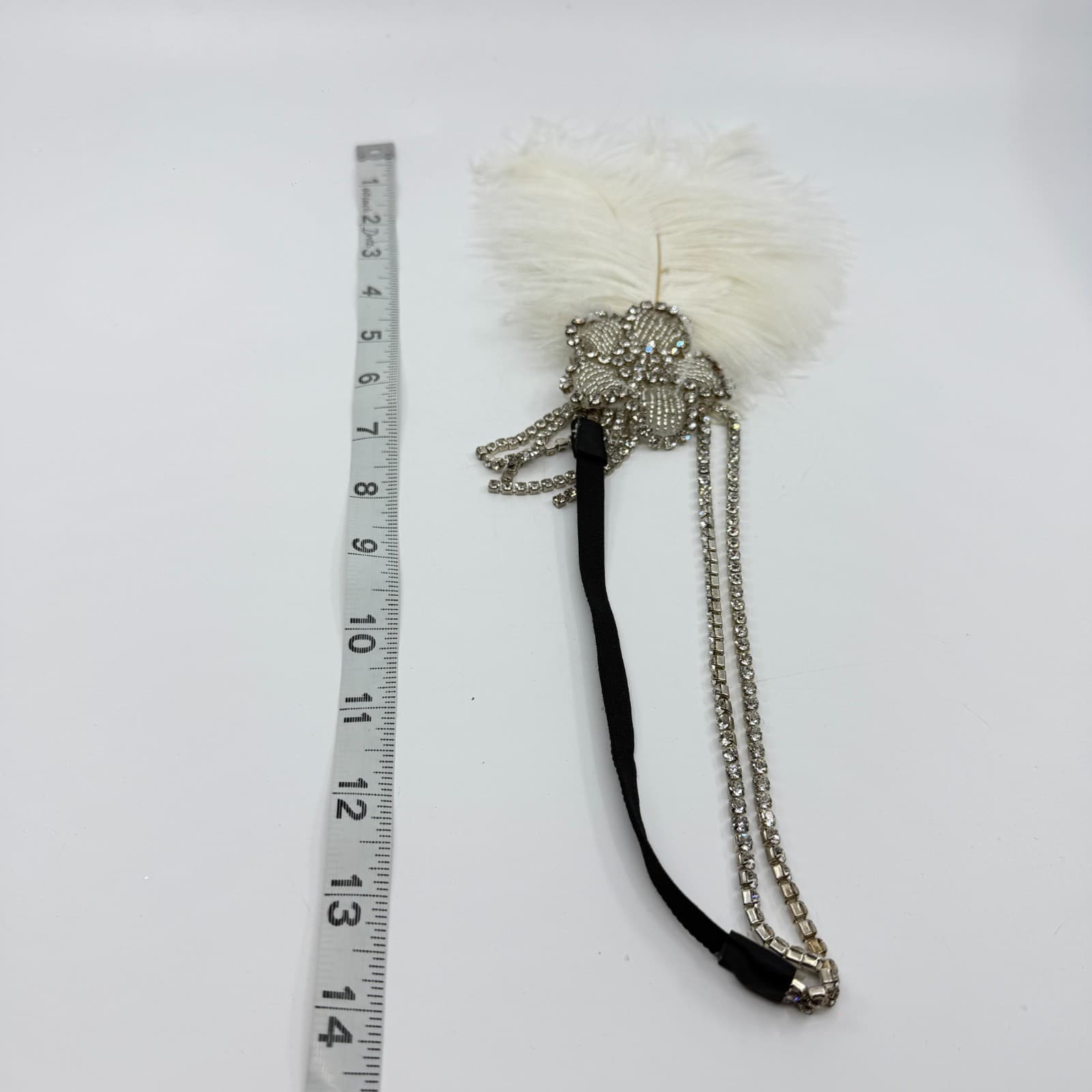 Glamorous 1920s Flapper Headband White Feather Crystal Rhinestone Gatsby Style - Thumbnail 10