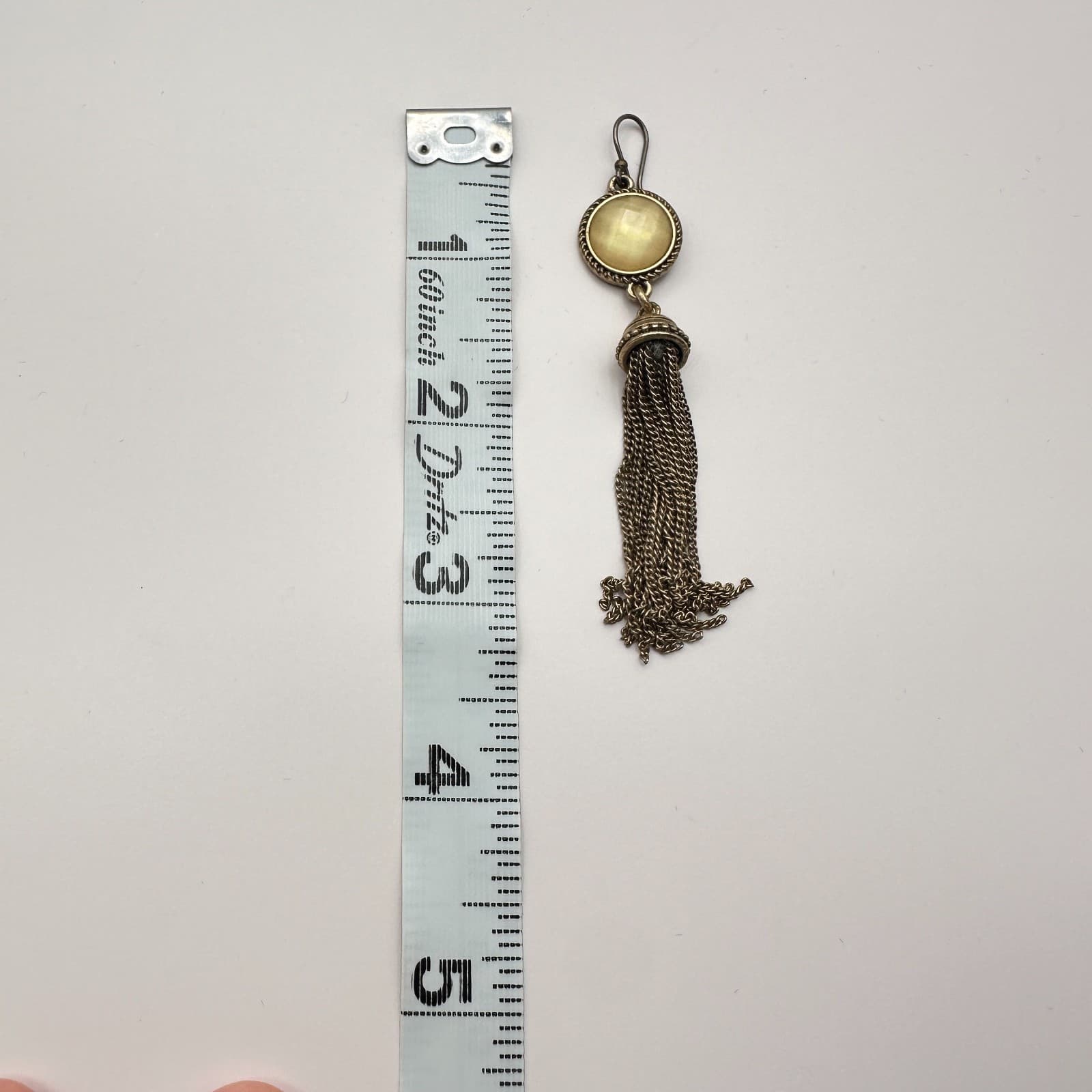 Vintage Gold Tone Faux Moonstone Tassel Earrings Statement Dangle Fringe Boho - Thumbnail 6