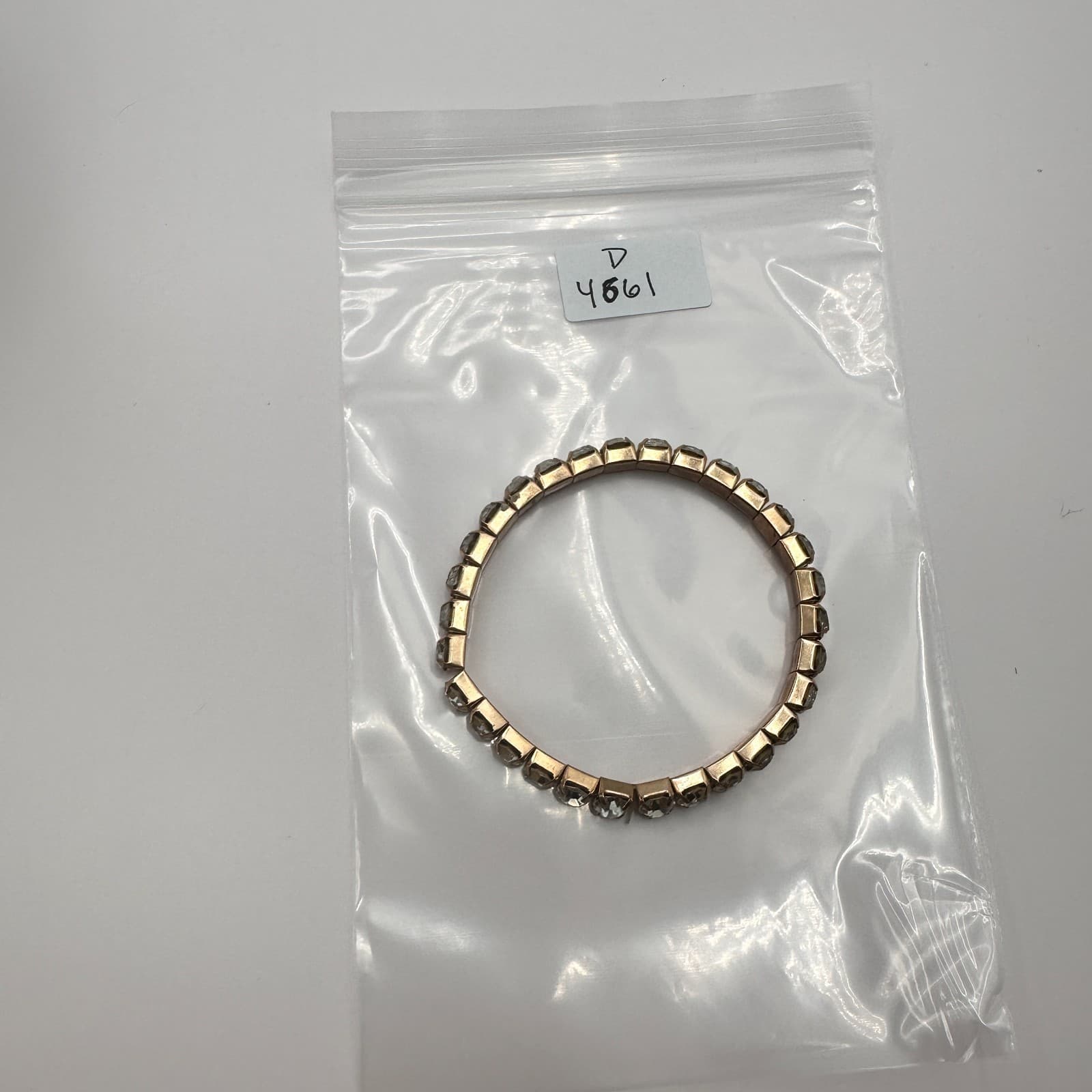 Vintage 90s Gold Tone Clear Glass Stretch Tennis Bracelet Glam Fashion Jewelry - Thumbnail 8
