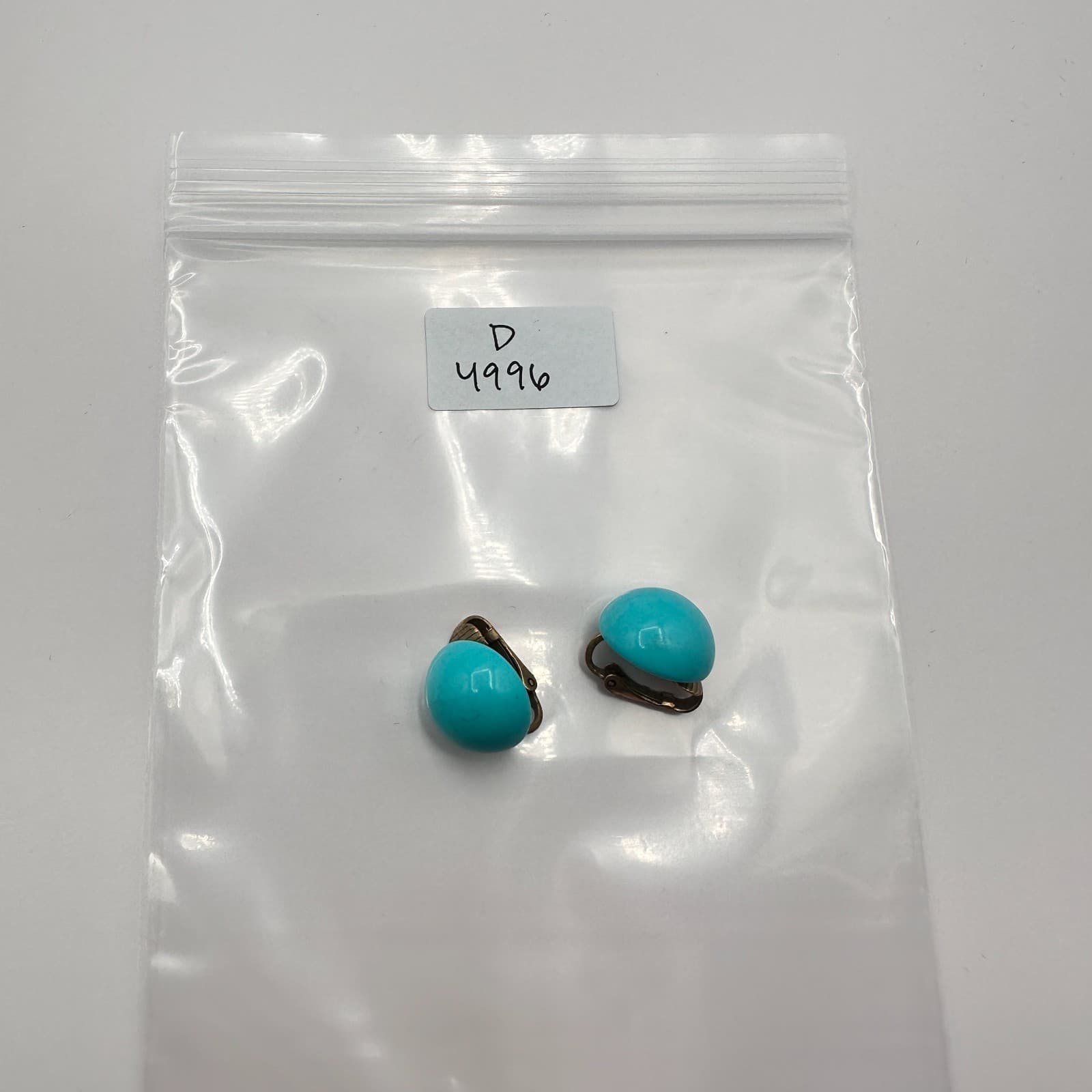 Vintage 90s Gold Tone Turquoise Blue Dome Earrings Women's Classic Jewelry - Thumbnail 5