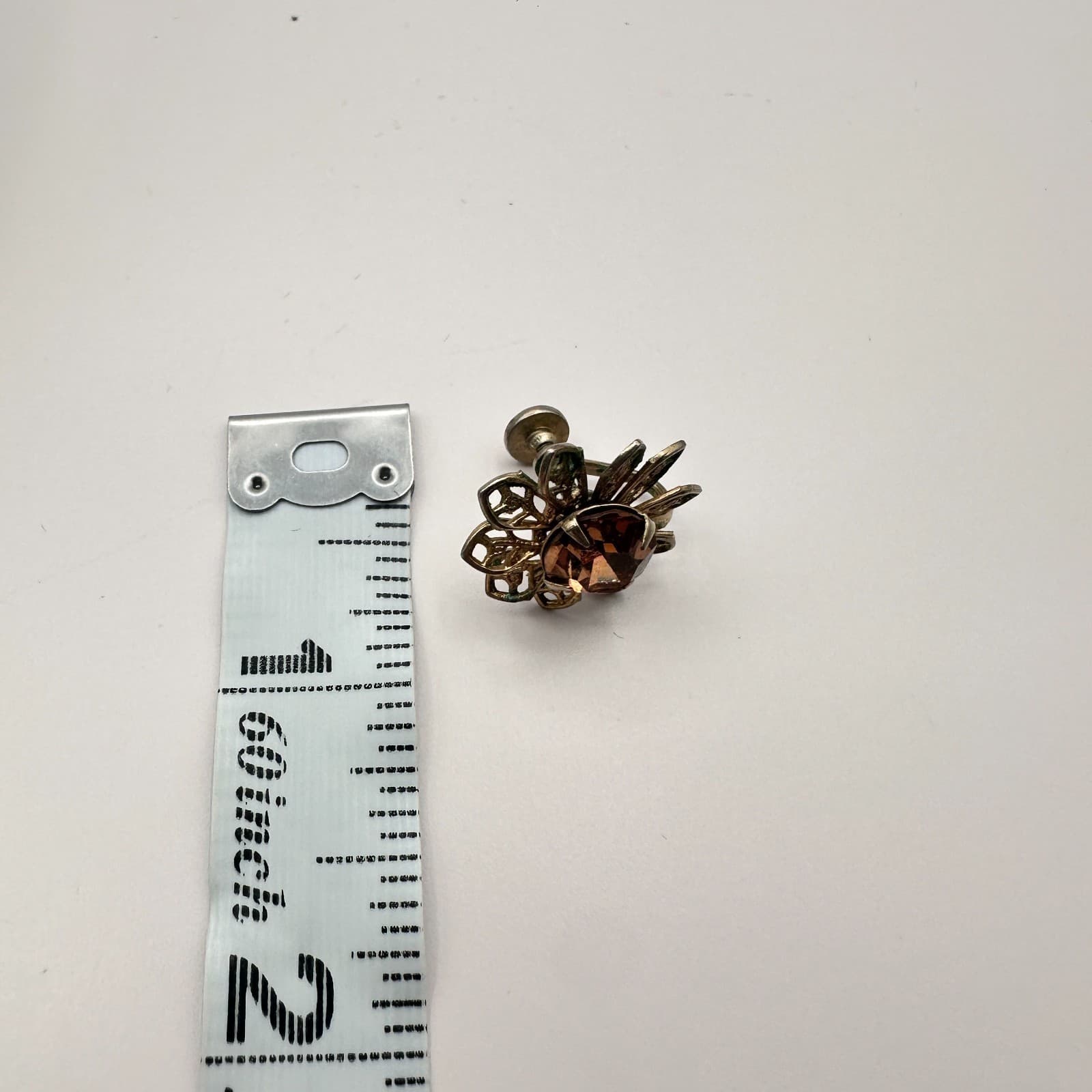 Vintage 50s 60s Mid-Century Filigree Gold Tone Flower Earrings Amber Glass Boho - Thumbnail 8
