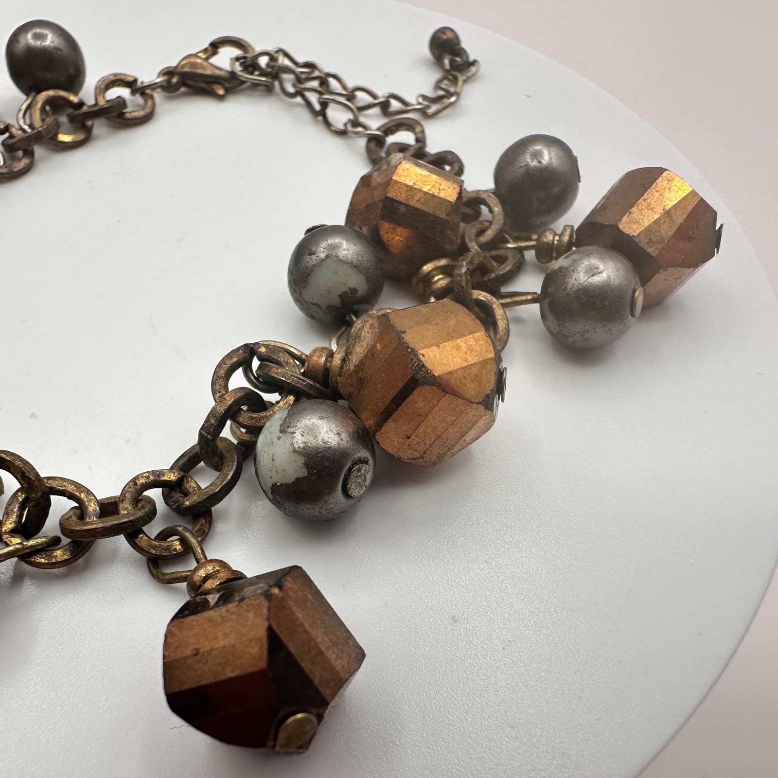 Vintage Y2K Rusti Brown Chunky Beaded Charm Bracelet Women's Classic Jewelry 90s - Thumbnail 6