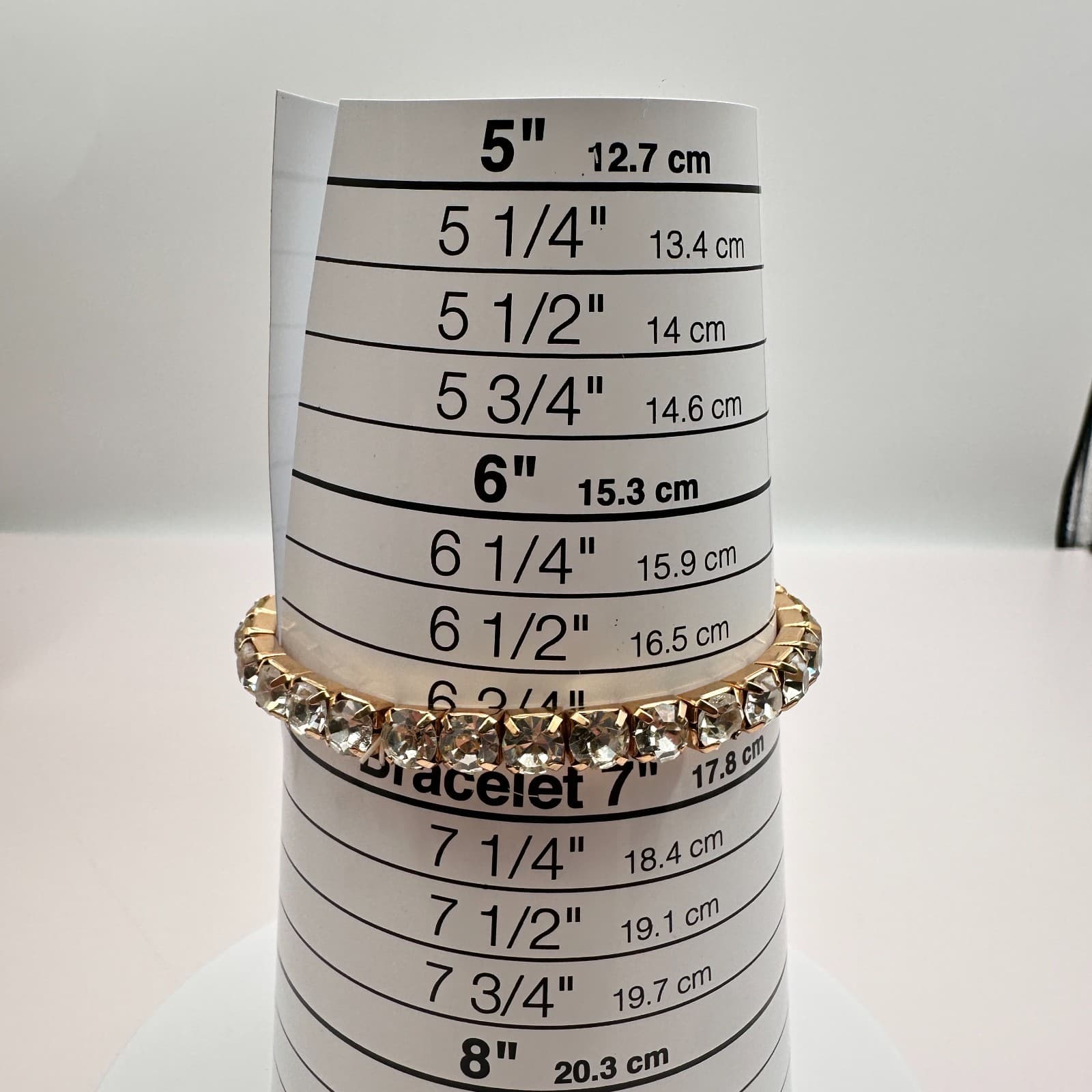 Vintage 90s Gold Tone Clear Glass Stretch Tennis Bracelet Glam Fashion Jewelry - Thumbnail 7