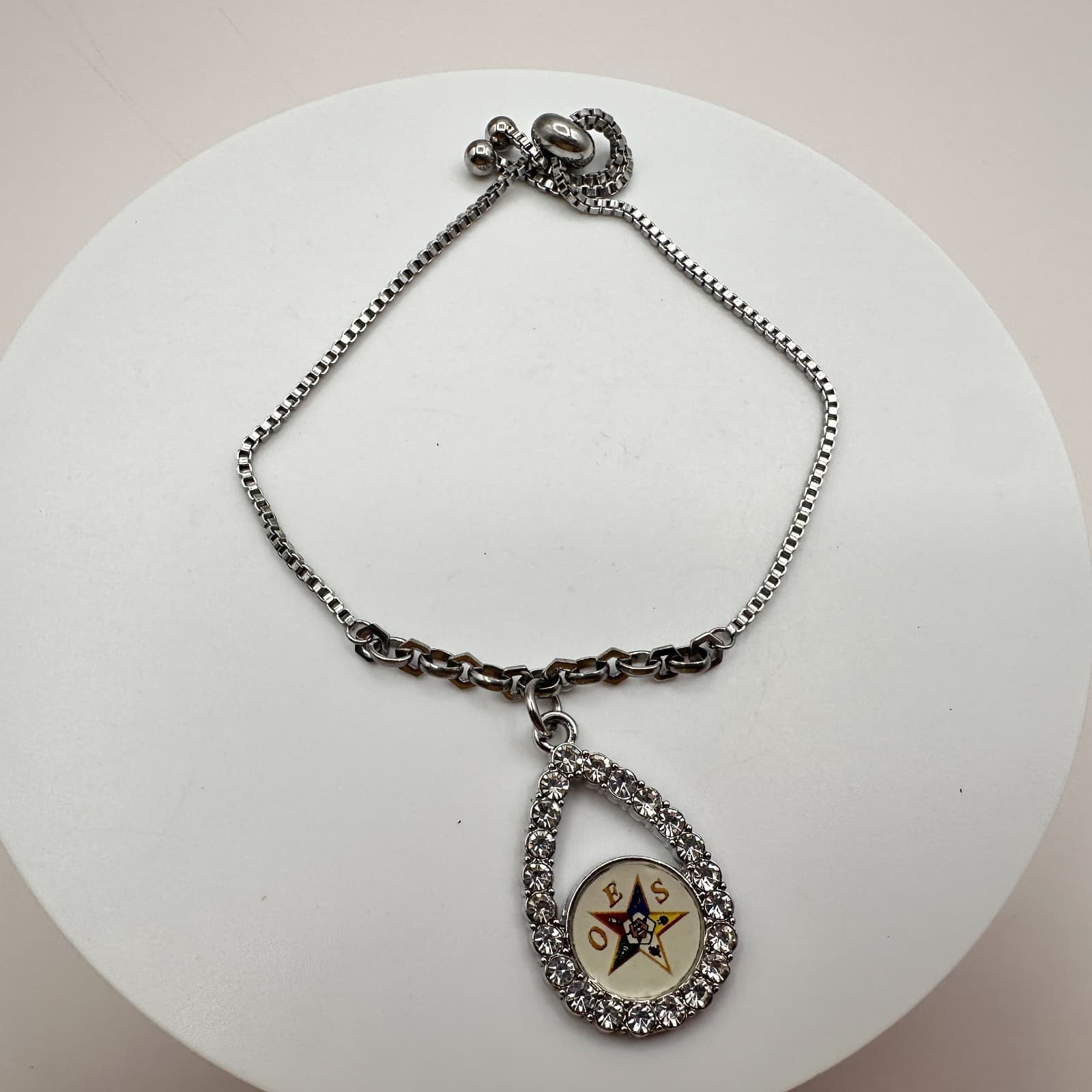 Vintage Y2K Rhinestone Order of Eastern Star OES Bracelet Silver Tone Jewelry - Thumbnail 5