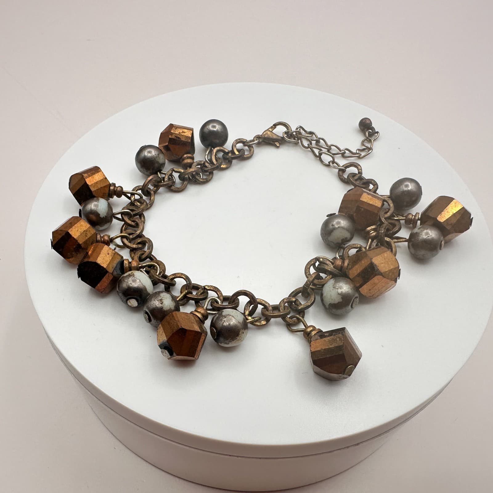 Vintage Y2K Rusti Brown Chunky Beaded Charm Bracelet Women's Classic Jewelry 90s - Thumbnail 7