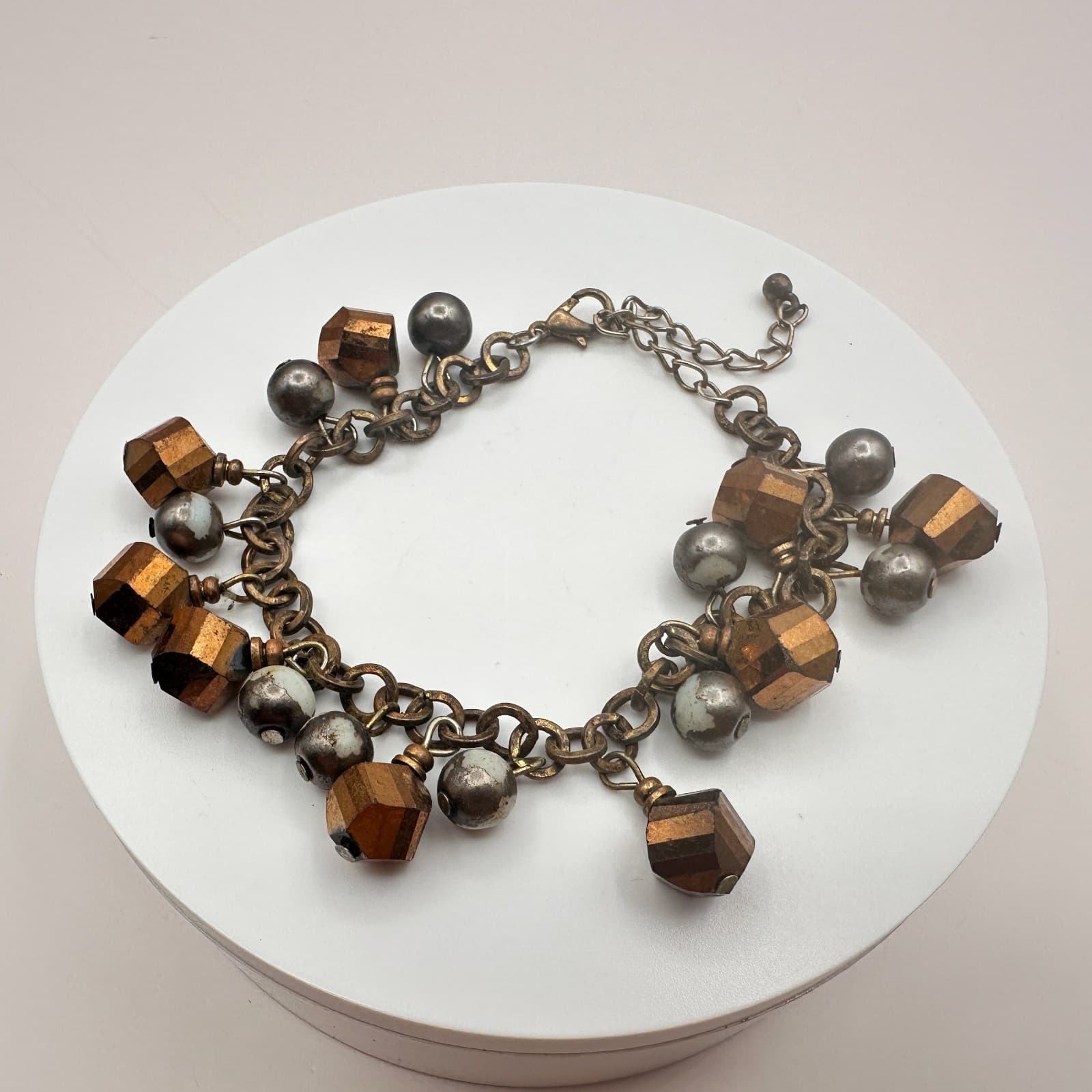 Vintage Y2K Rusti Brown Chunky Beaded Charm Bracelet Women's Classic Jewelry 90s - Thumbnail 5