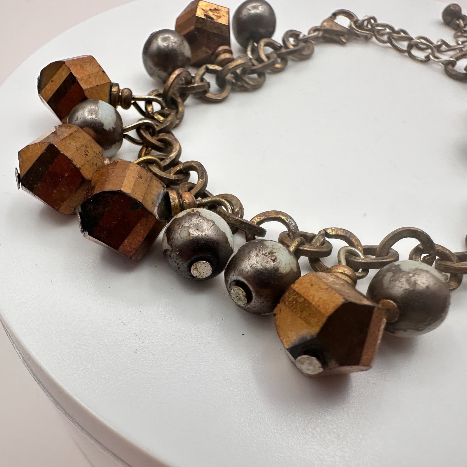 Vintage Y2K Rusti Brown Chunky Beaded Charm Bracelet Women's Classic Jewelry 90s - Thumbnail 4