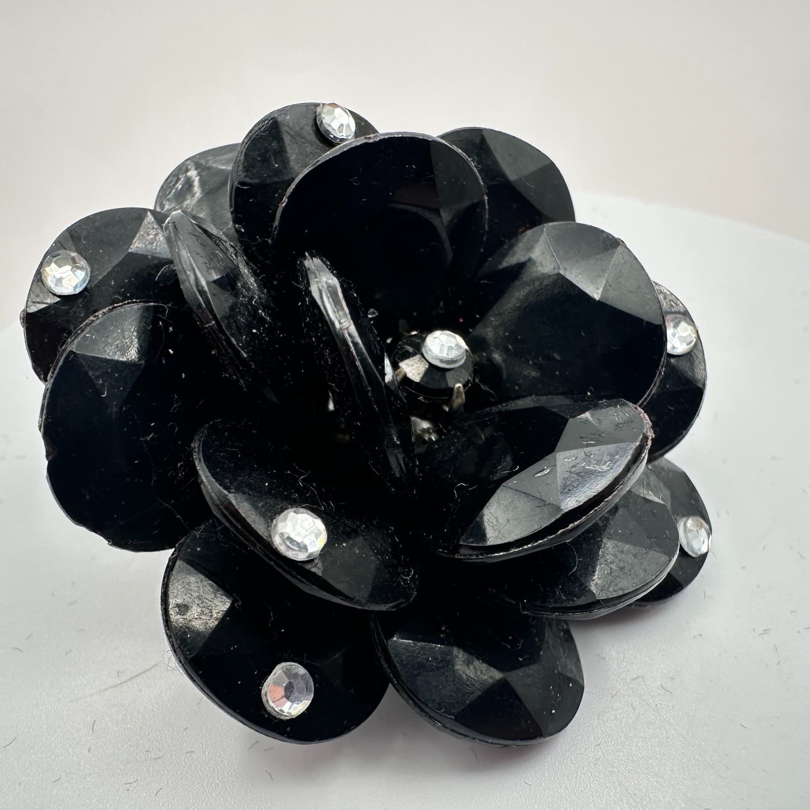 Vintage Y2K Black Floral Beaded Brooch Pin Retro Women's Classic Fashion Jewelry - Thumbnail 5